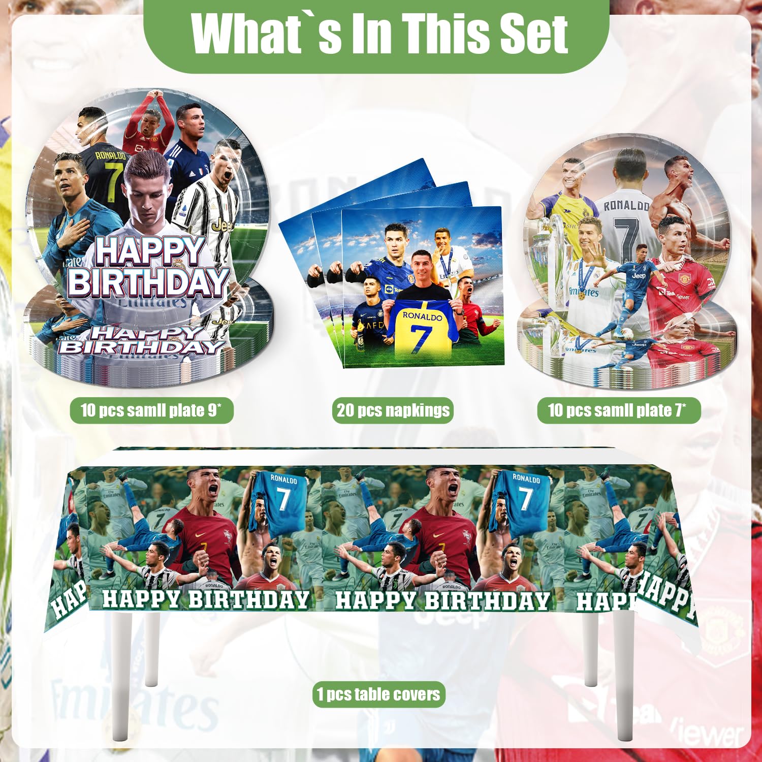 20-Piece Soccer Birthday Party Decorations Set - 20 Plates, 20 Napkins & 43