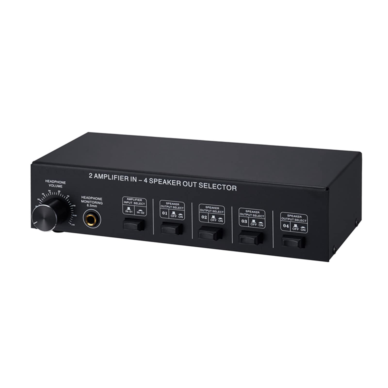 Premium 2-In 4-Out Stereo Amplifier Speaker Selector Switch Box - Compare & Switch Between 2 Amplifiers for Home Theater, Studio, or Multi-Room Audio Systems