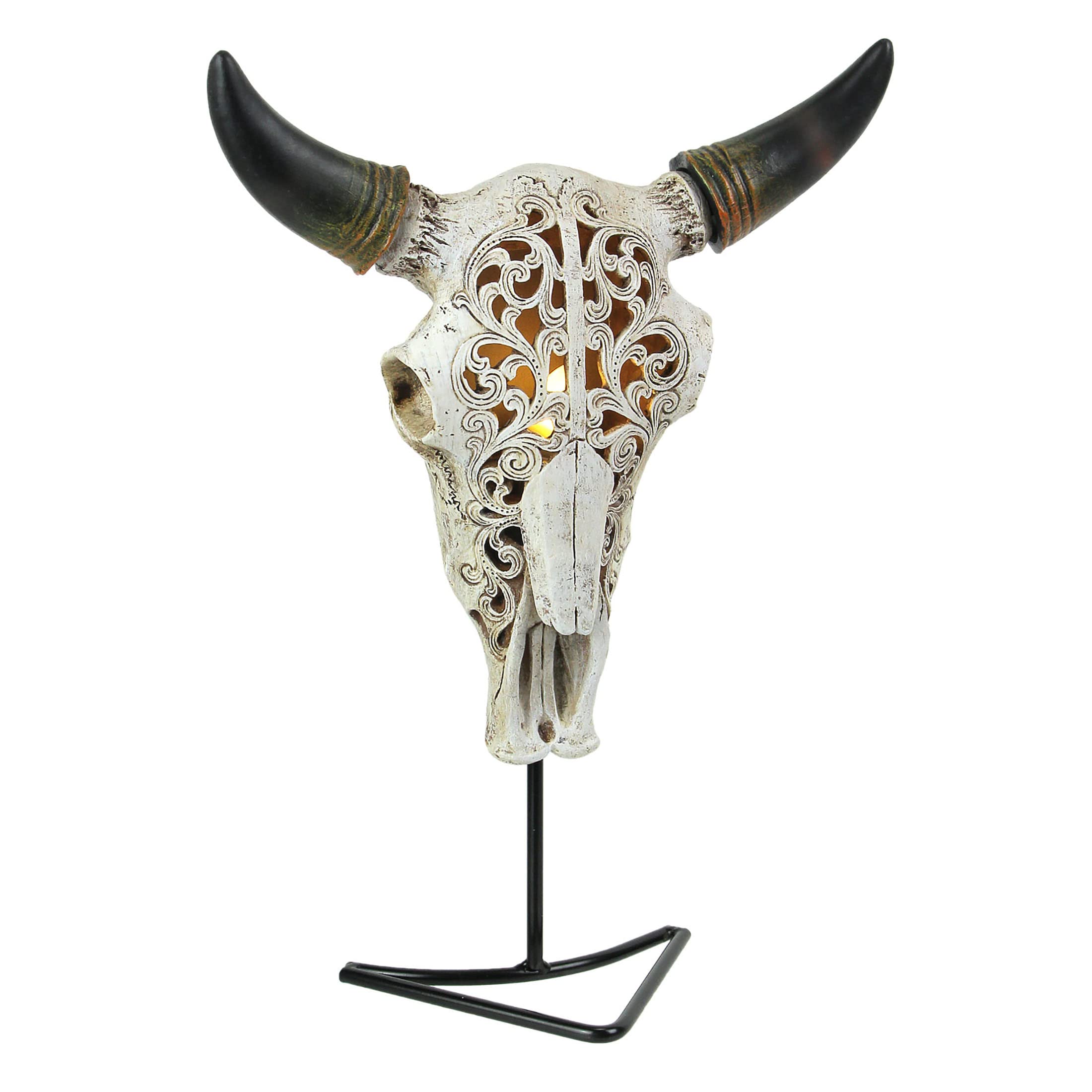 Zeckos Southwestern Style Steer Skull Resin Wall Sconce & Table Lamp with Removable Metal Stand & LED Bulb - Western Home Decor, Cowboy Theme Lighting for Living Room, Bedroom, or Bar (11.5 Inches High)