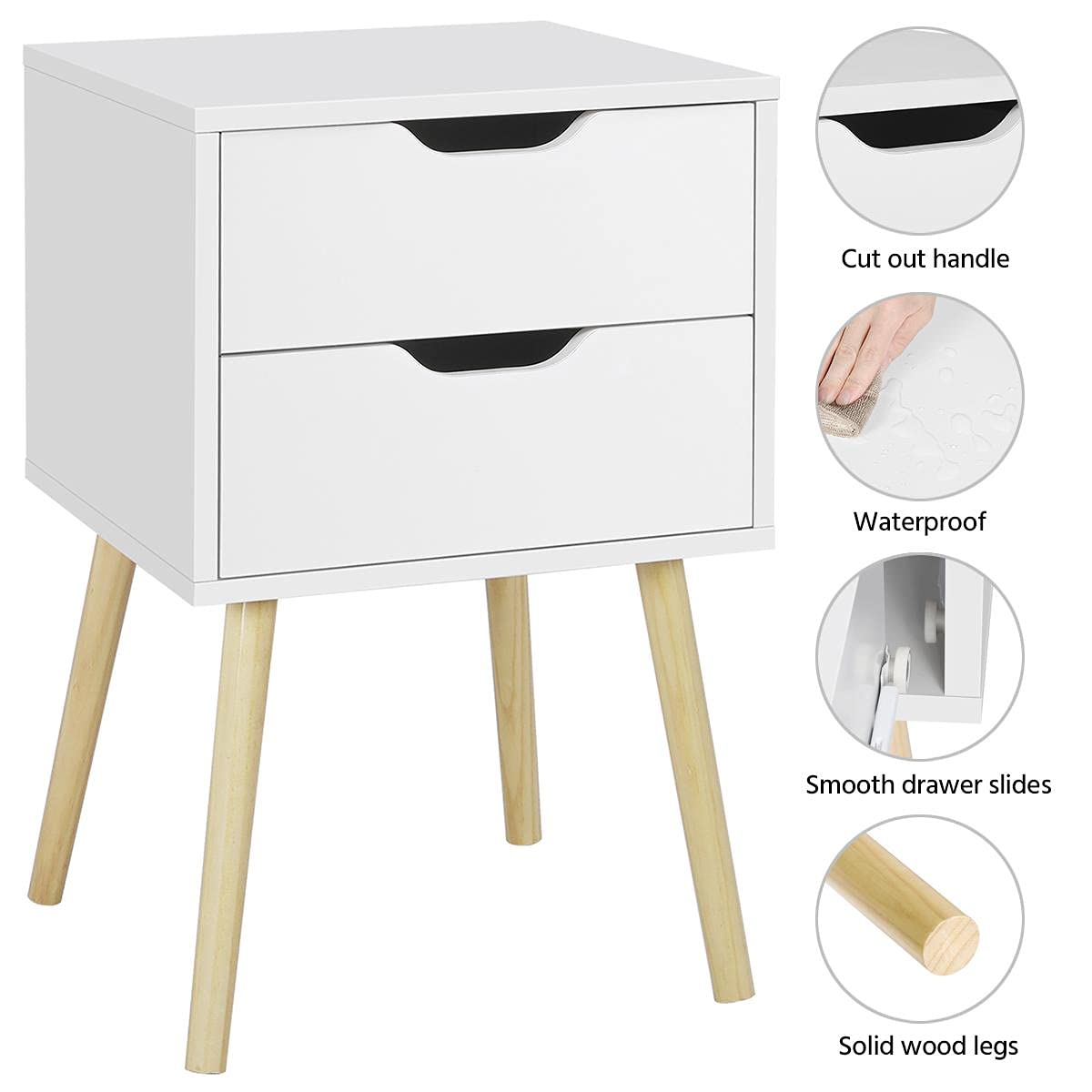 Yaheetech White Wooden Nightstands Set of 2 - Solid Wood Legs & 2 Drawers Bedside Tables - Modern End Tables for Bedroom, Living Room, Dorm - Perfect for Storage, Reading Lamps & Alarm Clocks