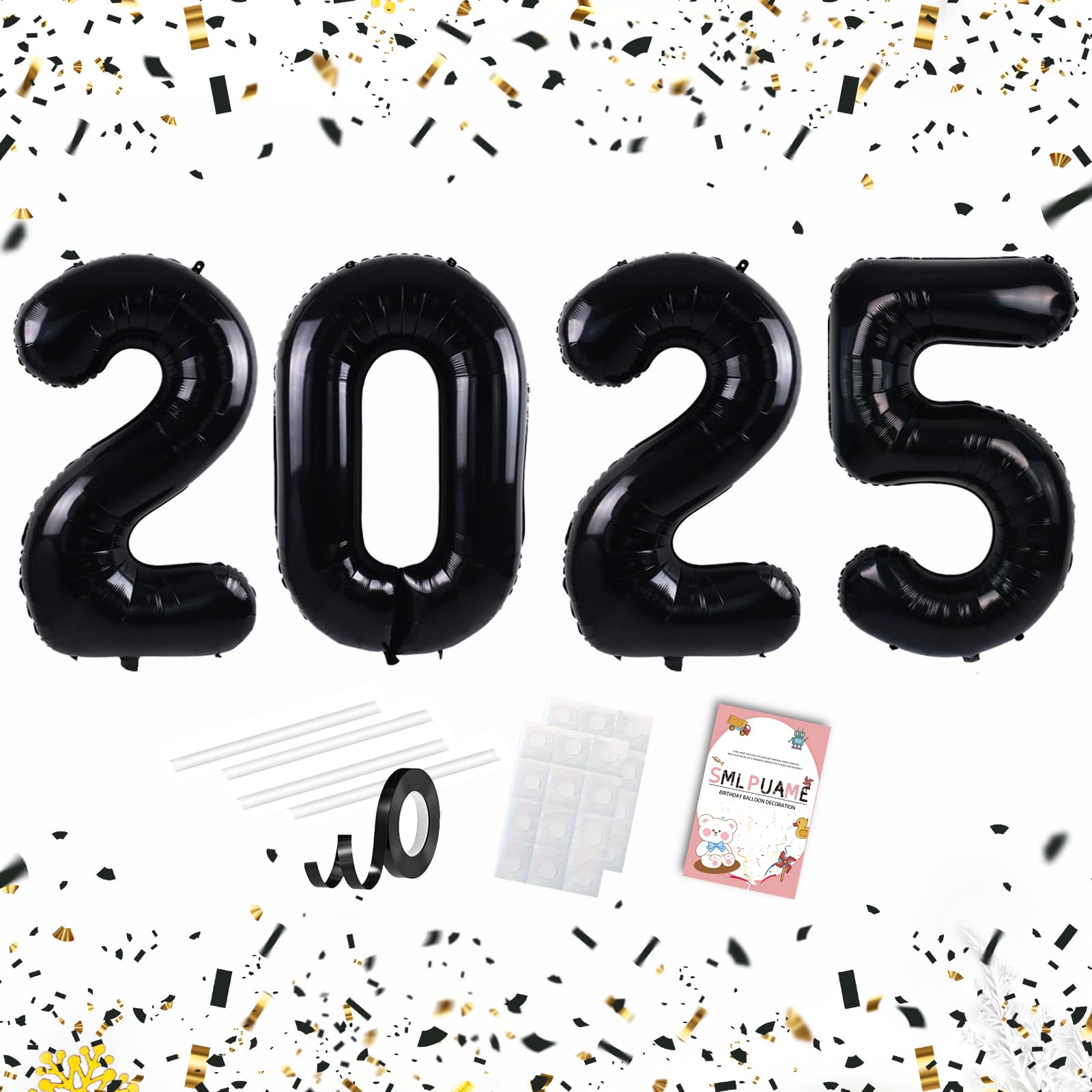 40 Inch 2025 Black Foil Number Balloons - Large Graduation & New Year Party Decorations for Class of 2025 Celebrations, Birthday, Anniversary & Festive Events