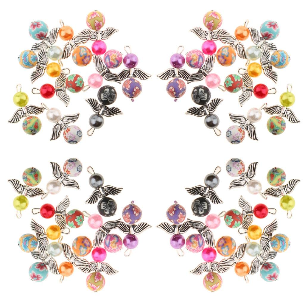 40PCS Handmade Fairy Angel Charms with Pearl Beads & Wings for DIY Jewelry Making - Perfect for Necklaces, Bracelets, Scrapbooking and Gift Decorations