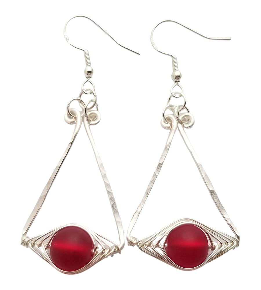 Handmade Hawaiian Sea Glass Earrings for Women - Ruby Red 