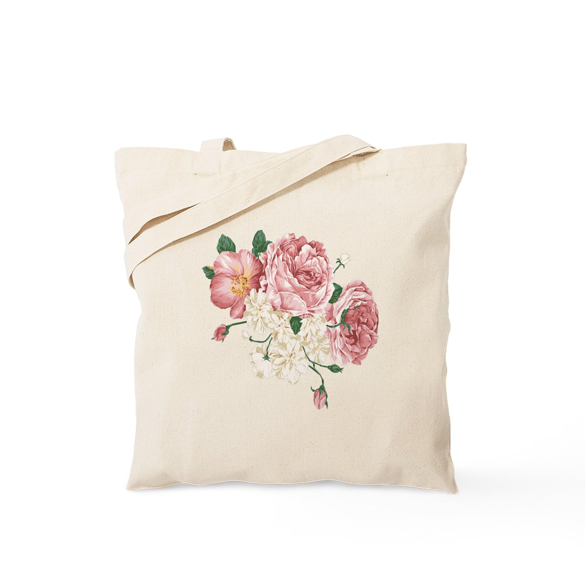 Pink Roses Floral Canvas Tote Bag - Reusable Eco-Friendly Shopping Bag for Women | Perfect for Groceries, Beach Trips & Farmers Market