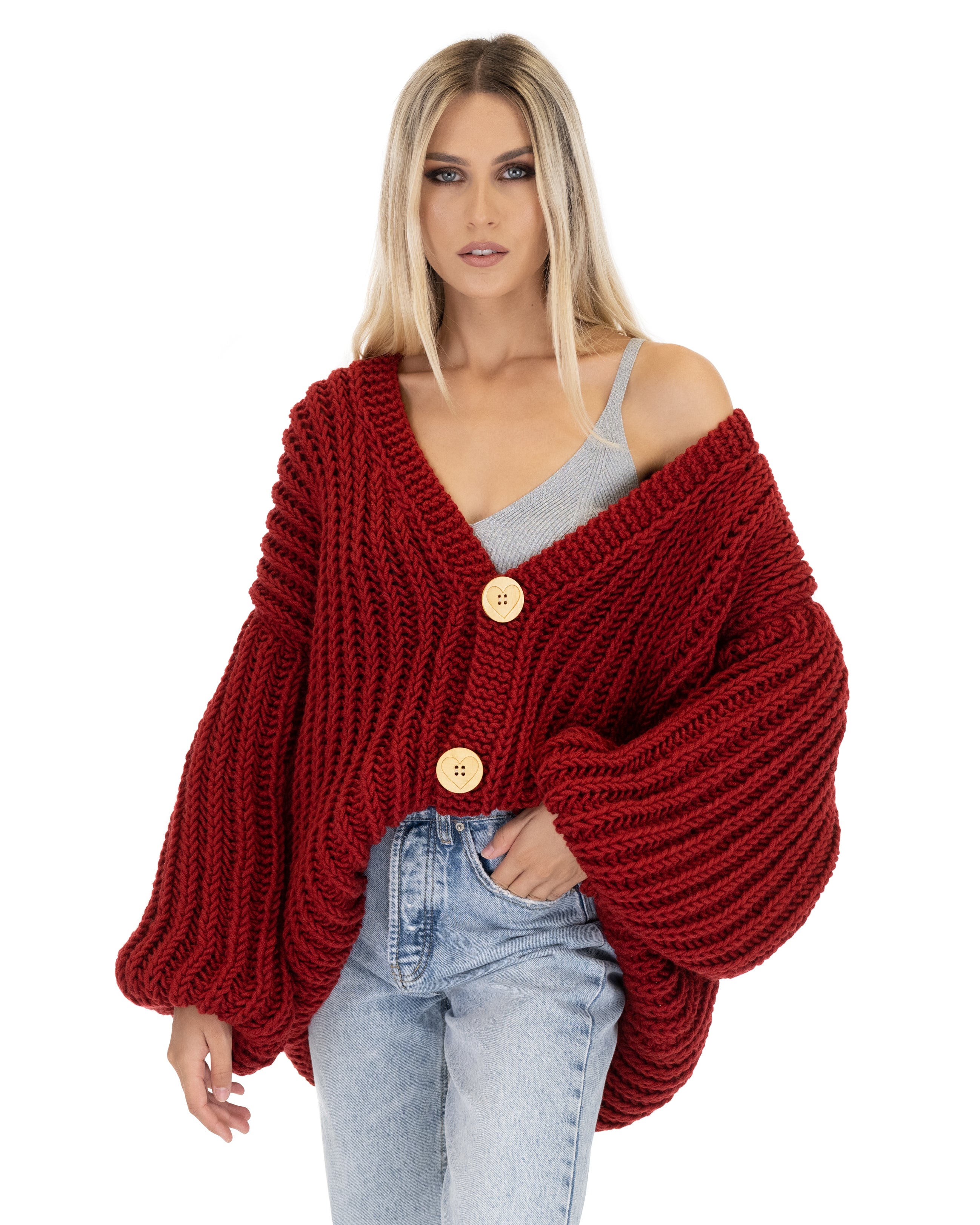 Premium Merino Wool Balloon Cardigan for Women - Soft & Cozy Oversized Knit Sweater - Perfect for Fall, Winter & Casual Outfits