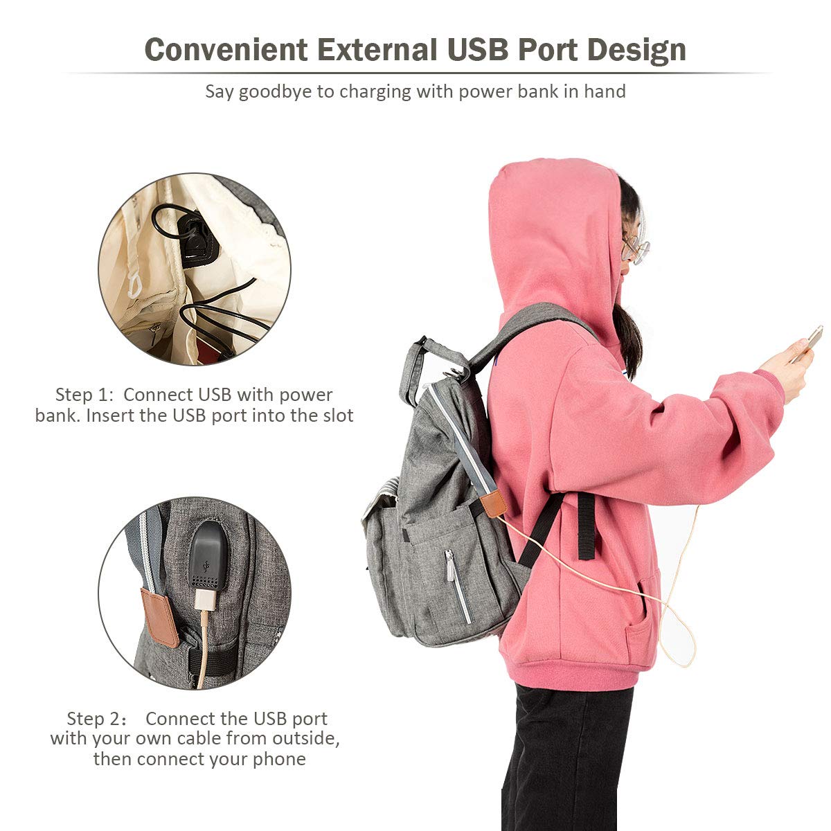 BABY JOY Waterproof Diaper Backpack - Large Capacity Multifunctional Baby Bag with Stroller Straps, Changing Pad & USB Charging Port - Perfect for Travel, Maternity & Everyday Baby Care (Gray)