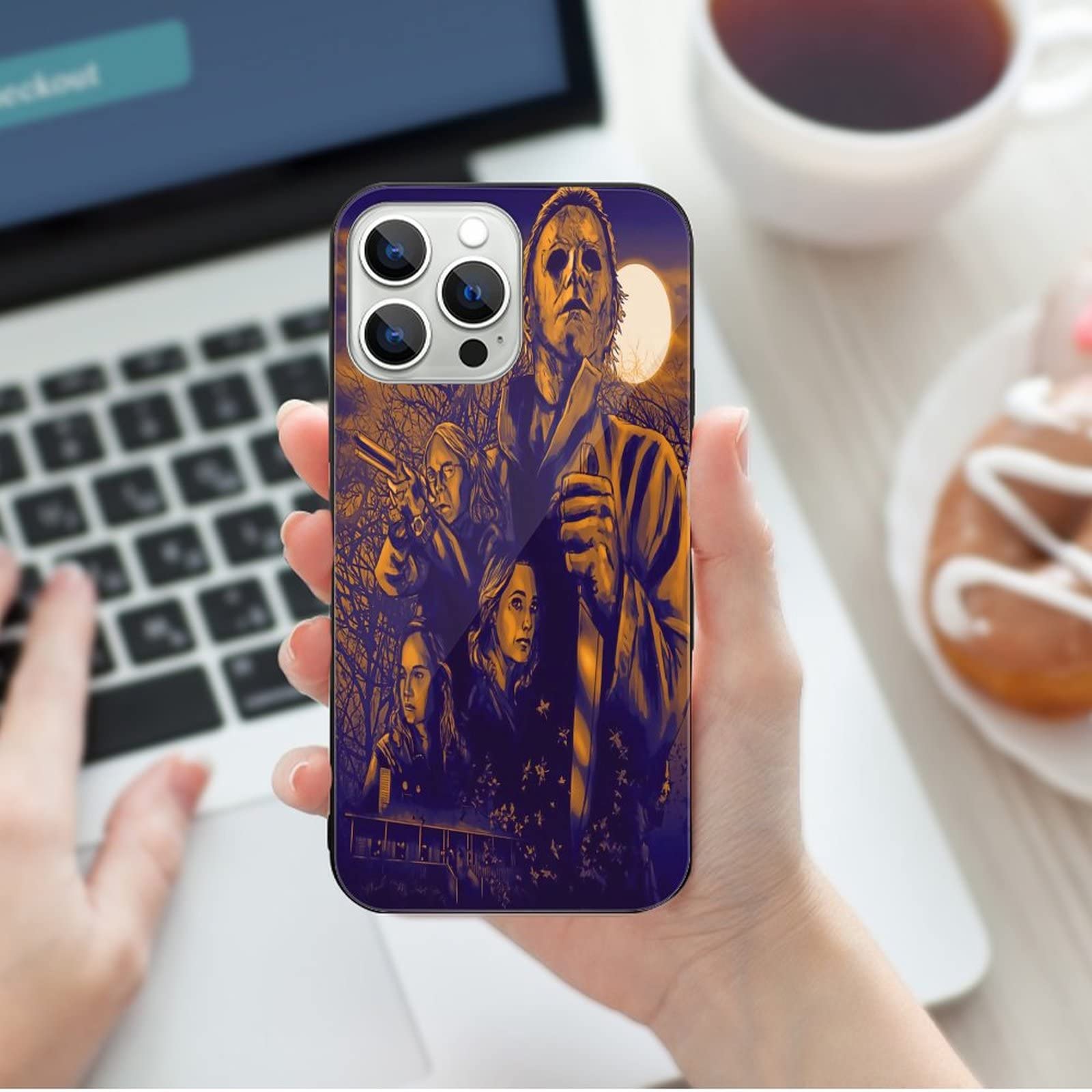 ZHANGXM Tempered Glass iPhone 13 Full Body Protective Case - Halloween Michael Myers Horror Theme Shockproof Cover for iPhone 13/13 Pro - Perfect for Halloween Parties, Horror Movie Nights & Everyday Protection