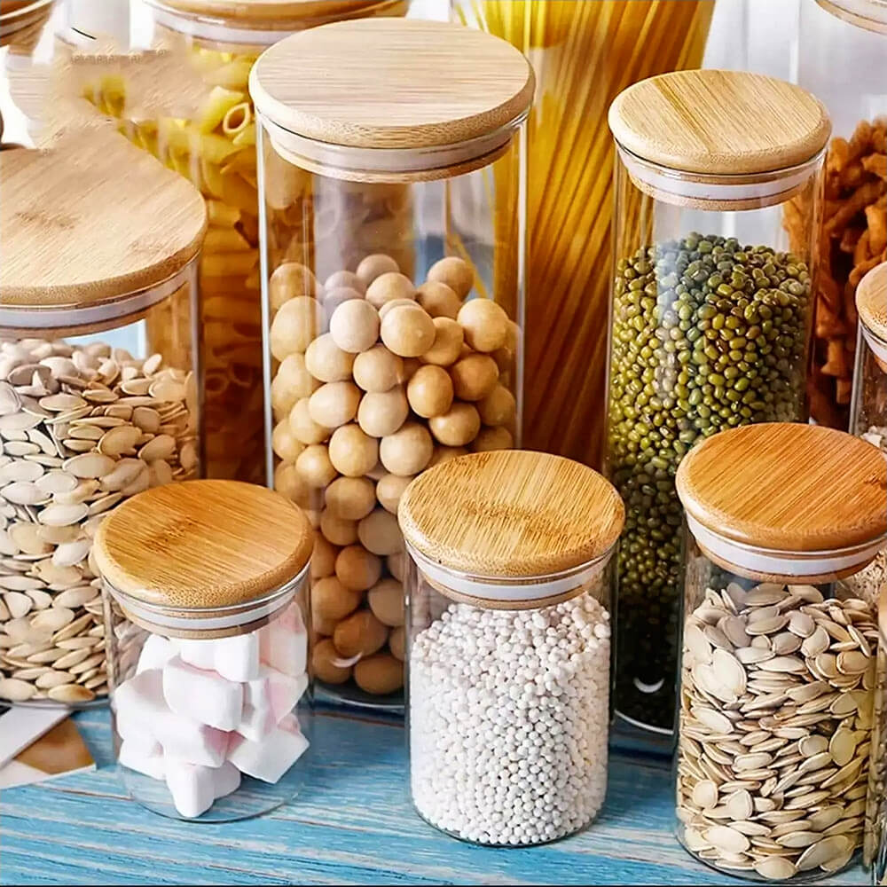 Premium Hector Bamboo & Glass Storage Jars - Eco-Friendly Kitchen Organizers for Spices, Tea, Coffee & Dry Goods | Perfect for Pantry, Countertop & Gift Giving