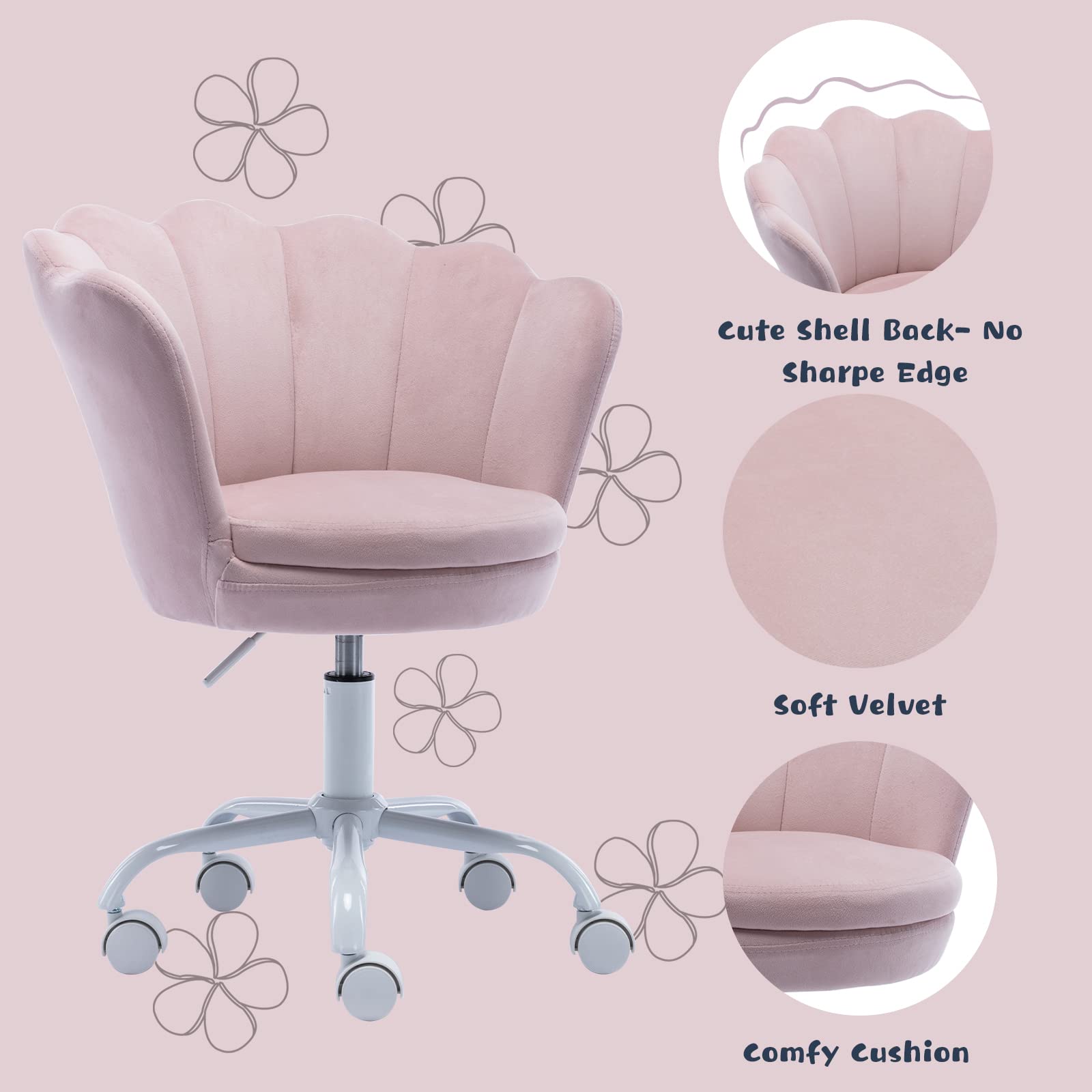 Adjustable Kids' Study Chair - Cute Swivel Rolling Desk Chair for Boys & Girls, Ergonomic Children's Armchair for Bedroom or Study Room - Perfect Gift for Teens (Sakura Pink) - Ideal for Homework, Reading & Gaming