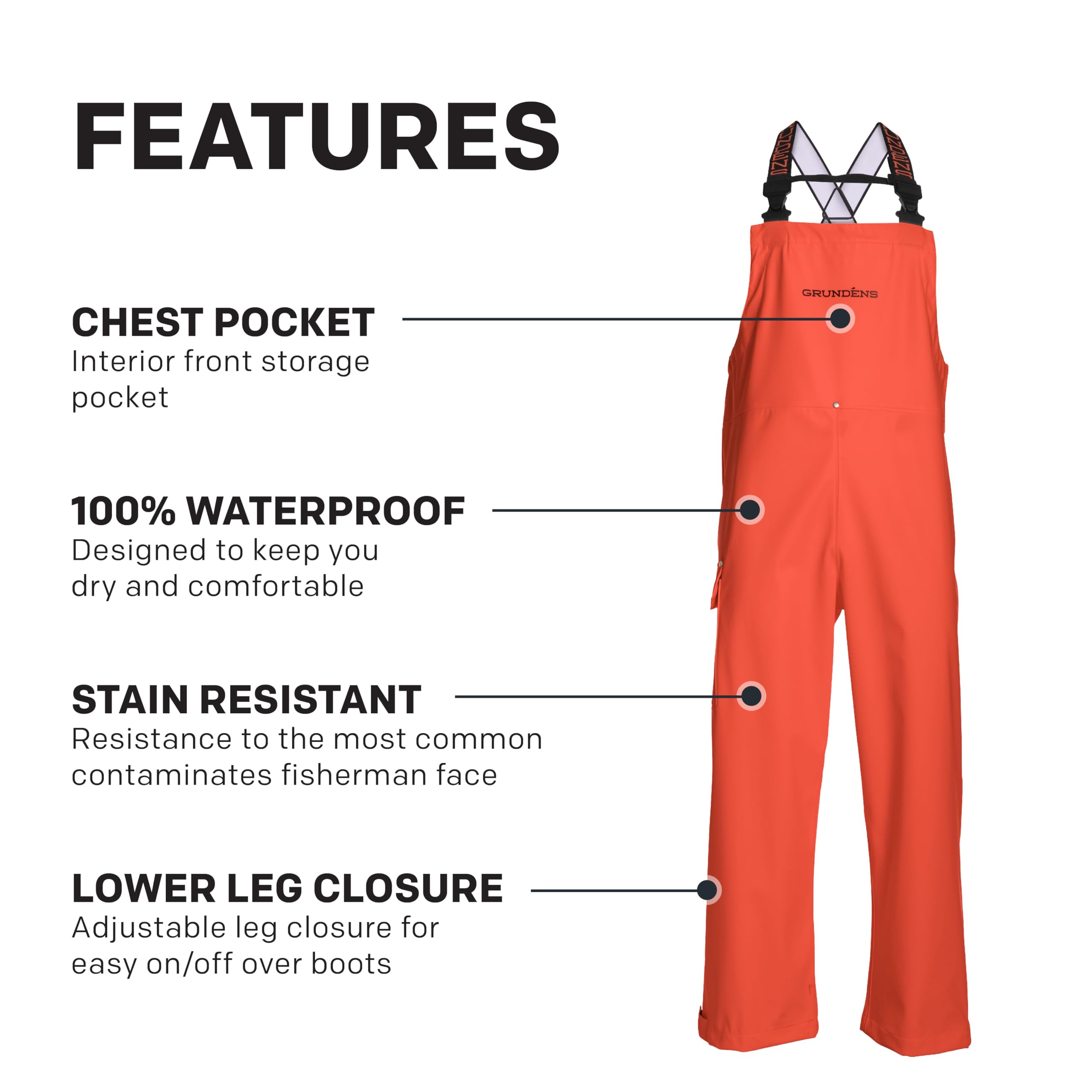 Grundens Men’s Neptune Commercial Fishing Bib Pants - Waterproof Workwear with Adjustable Straps for Fishing, Boating & Outdoor Activities