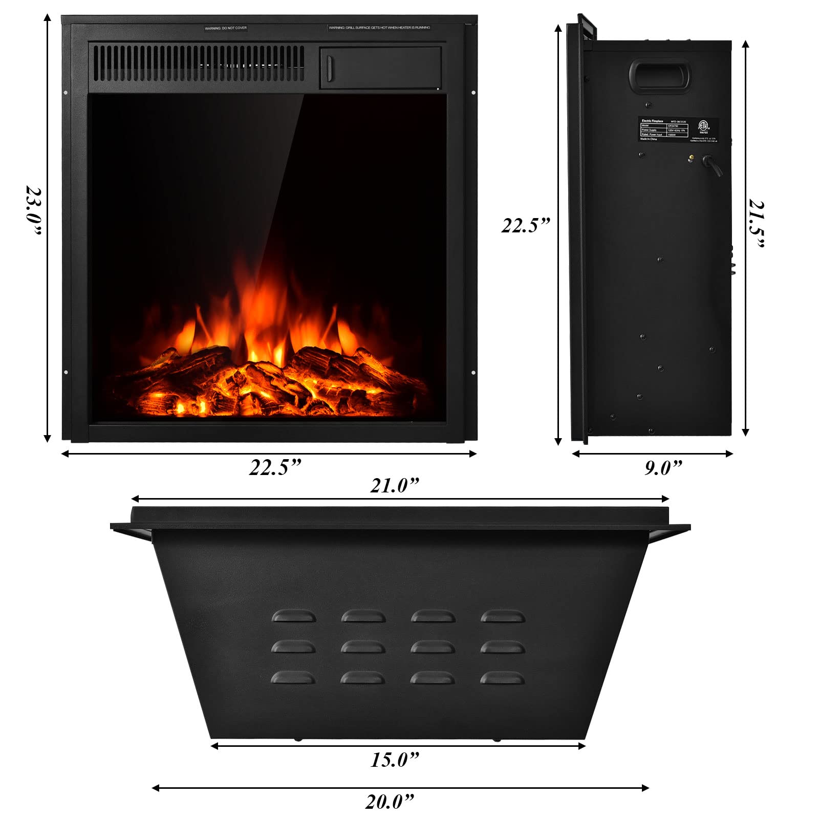 COSTWAY 1500W Electric Fireplace Insert - Recessed & Freestanding Heater with Remote Control, Adjustable Flame Brightness, 22.5-Inch Decorative Fireplace Log Set for Home - Perfect for Living Room, Bedroom & Office Heating