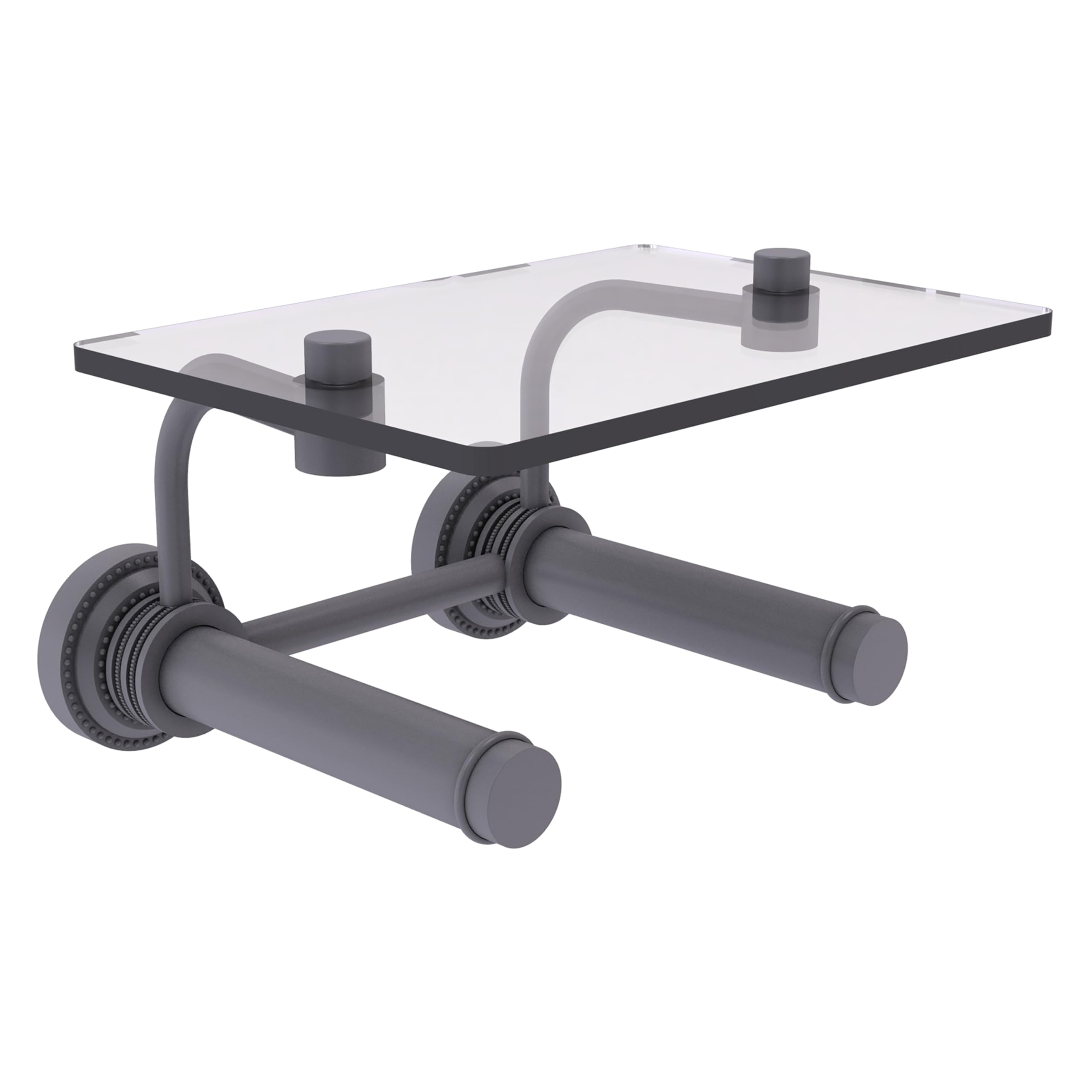 Allied Brass DT-24-2S-GYM Dottingham Collection 2-Roll Glass Shelf Toilet Paper Holder, Matte Gray - Modern Bathroom Tissue Dispenser for Home & Gym Use