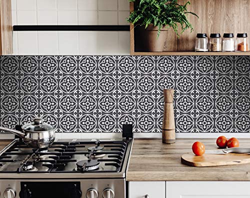 Mi Alma Gray and White Peel and Stick Tile Stickers - 24 PC Set of 8x8 Inch Vinyl Wall Decals for Kitchen Backsplash & Bathroom Decor (Floral Design) | Easy DIY Home Improvement for Renters & Homeowners