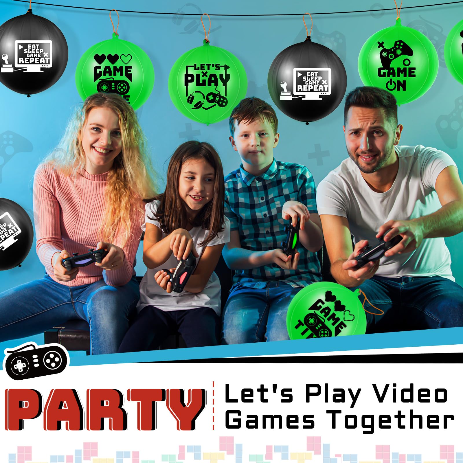 32 Pcs Video Game Punch Balloons - Pixelated Punch Ball Pixel Balloons for Birthday Party Favors, Goodie Bag Fillers (Green, Black) - Fun Party Supplies & Kids Game Toys for Birthday, Carnival, School Events