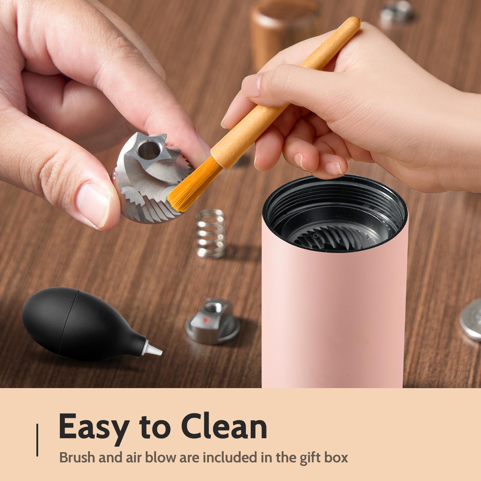 Premium Manual Coffee Grinder - Adjustable Burr Mill for Espresso, French Press & Pour Over - 12 Grind Settings, Portable Hand Crank Coffee Bean Grinder for Travel, Camping & Home Use (Pink)