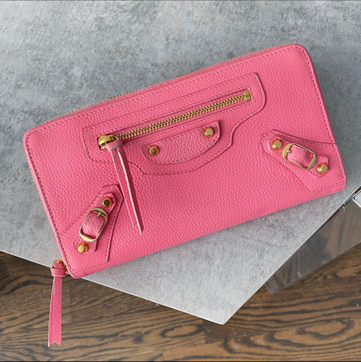 Balenciaga Pink Leather Classic City Zip Wallet for Women | Luxury Designer Wallet for Everyday Use & Travel | Compact & Stylish Accessory
