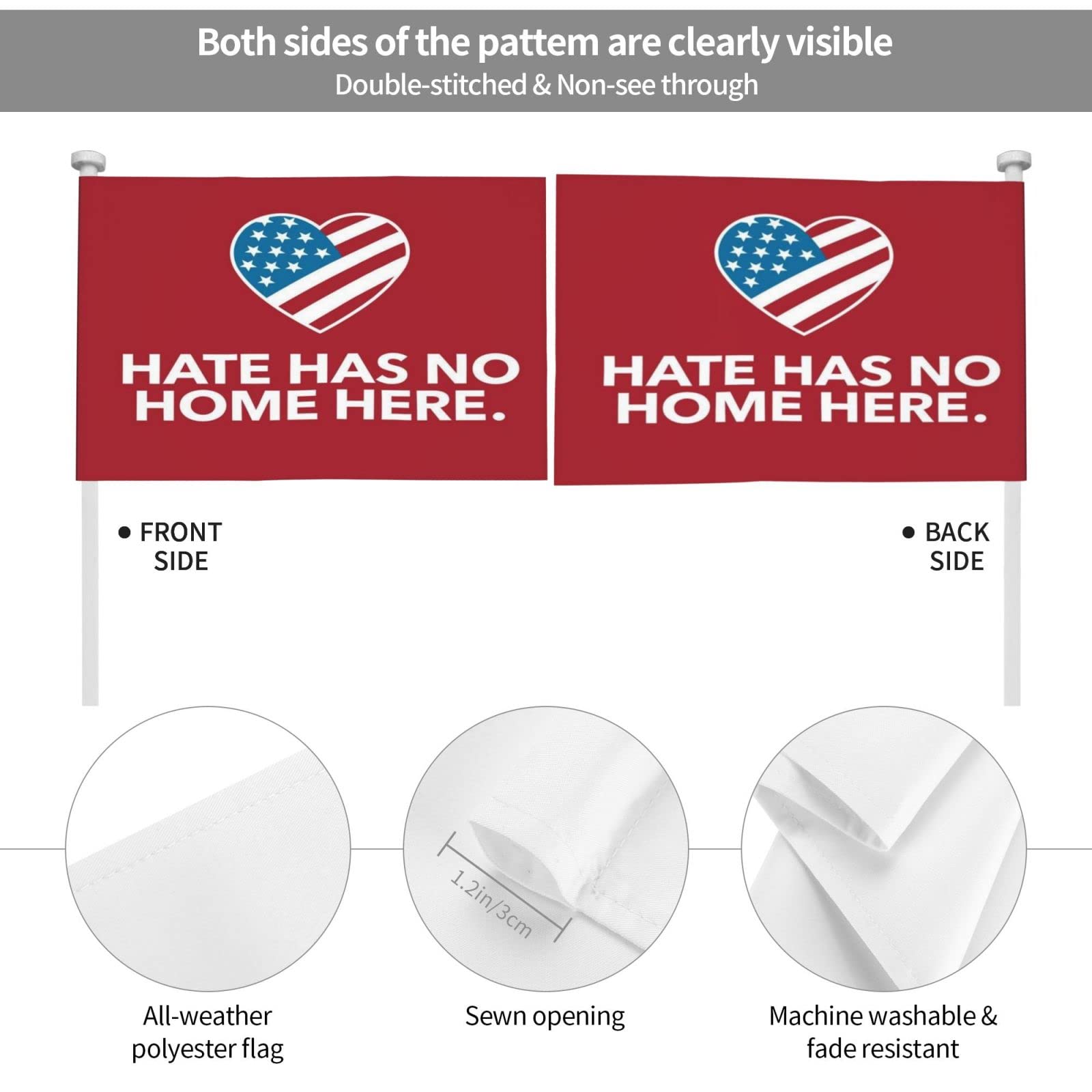 Hate Has No Home Here Car Flags - 12x18 Inch Outdoor Window Clip Flag for Cars, Trucks & SUVs - Show Unity & Support on the Road