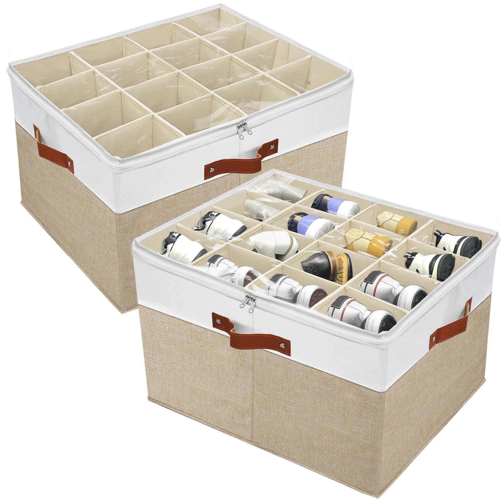 2-Pack Stackable Shoe Storage Organizer with Clear Cover - Foldable Shoe Box for Closet & Entryway, Cube Storage Cabinet, Shoe Rack Organizer (Brown) | Perfect for Small Spaces, Apartment Organization & Shoe Display