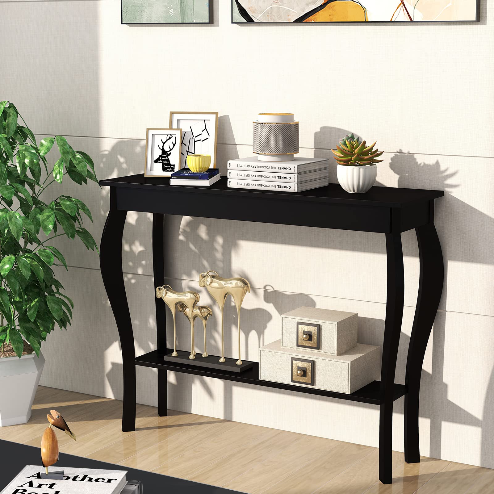 ChooChoo Narrow Console Table - Chic Accent Sofa Table for Entryway, Hallway & Living Room - Modern Black Wooden Hall Table - Perfect for Small Spaces & Home Decor