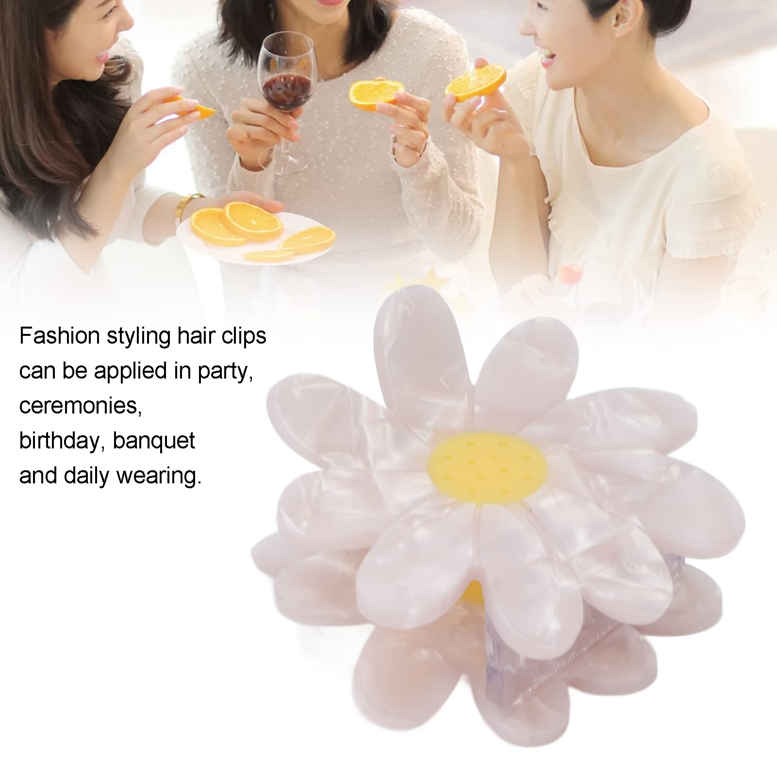 Strong Grip Flower Hair Claw Clip with Clenched Teeth - Anti-Slip Hair Clips for Women, White Daisy Design - Perfect for Daily Use, Workouts & Updos