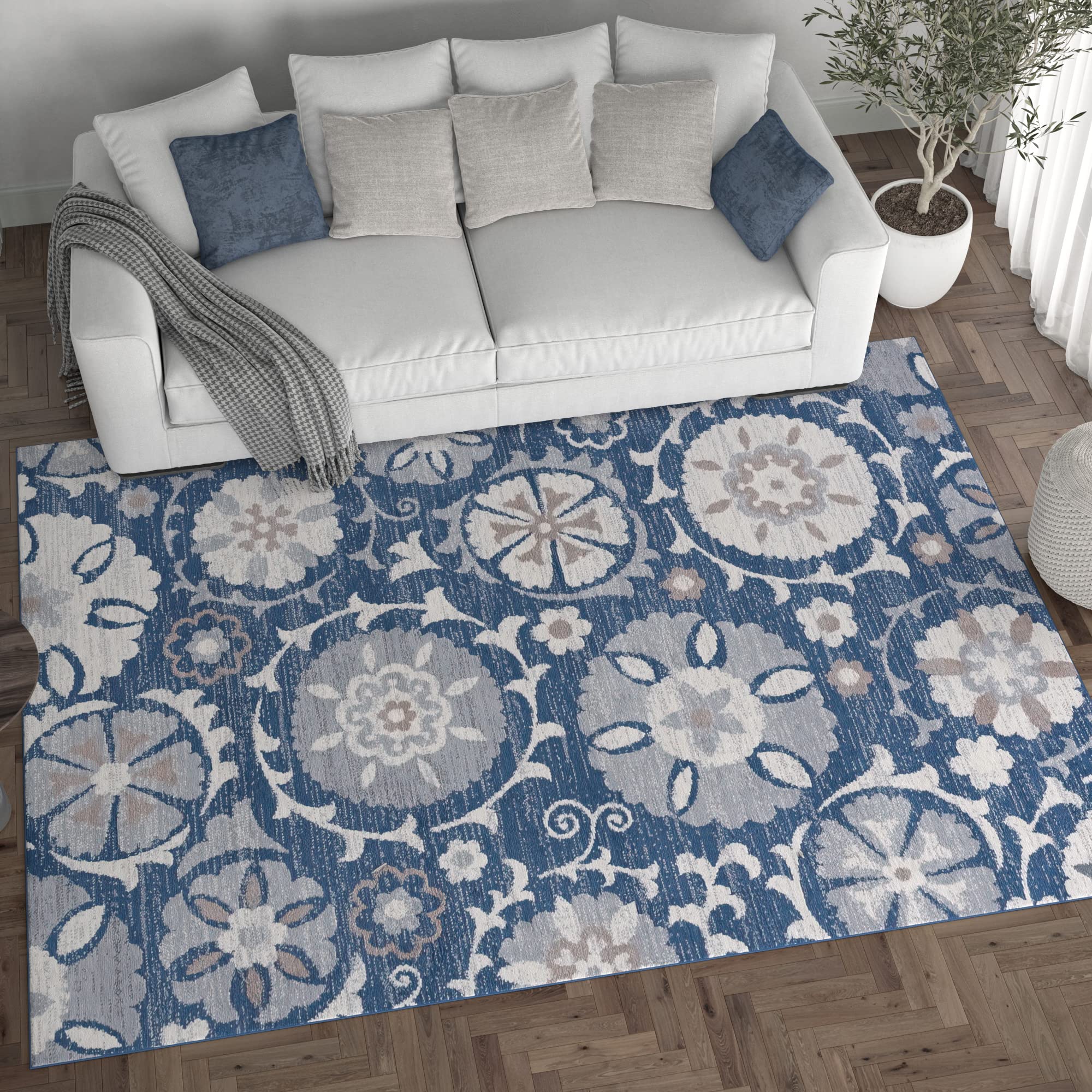 Navy Modern Large 8x10 Area Rug - Soft Contemporary Indoor Carpet for Living Room, Bedroom, Dining Room & Kitchen - Non-Slip Entryway Rug - Perfect for Home Decor & High Traffic Areas