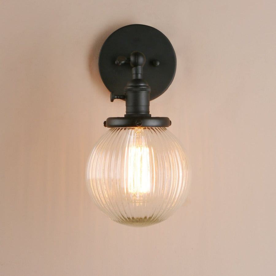 Textured Glass Globe Wall Sconce - Modern Boho Lighting Fixture for Bedroom, Living Room & Hallway Decor