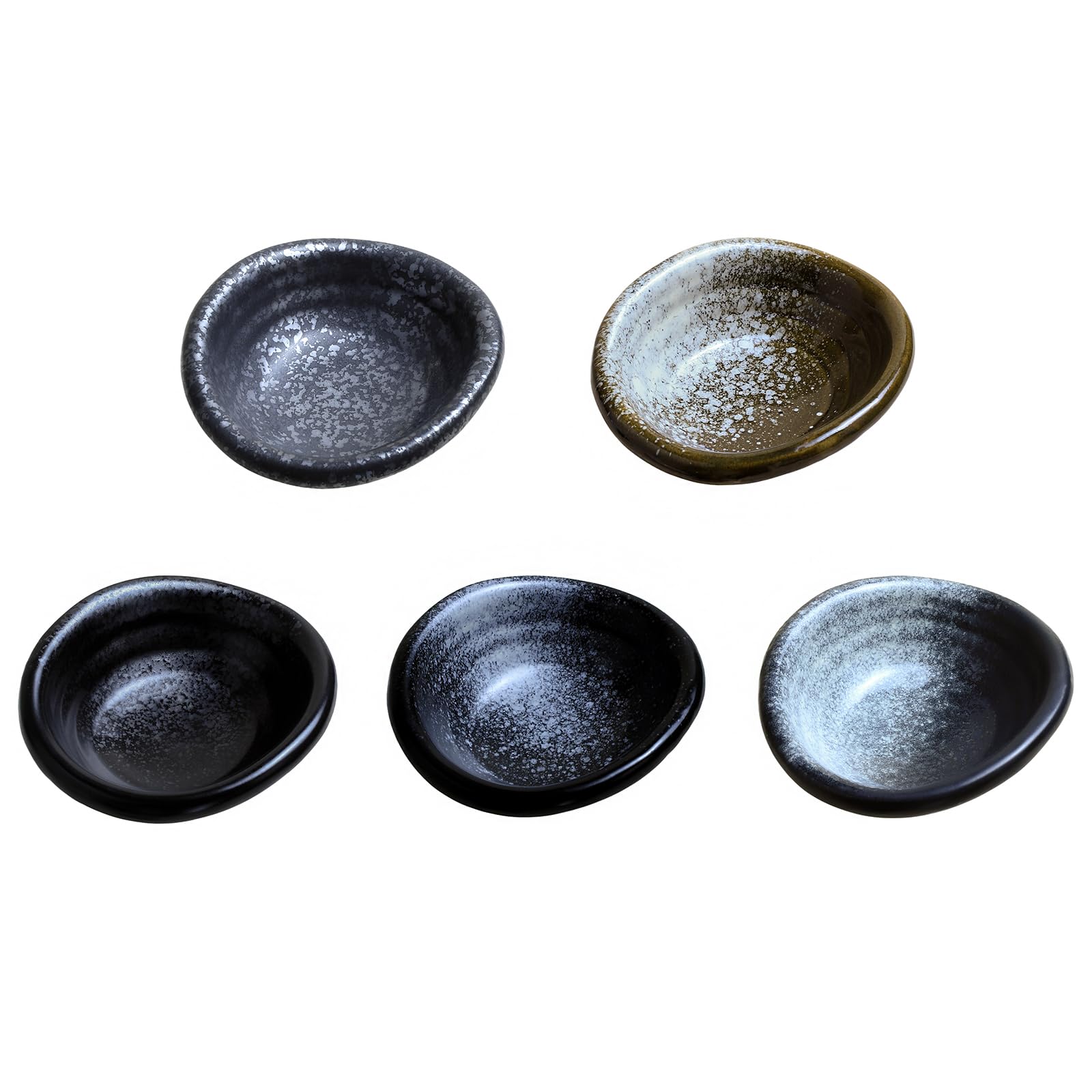Vintage Japanese Ceramic Side Dishes Set of 5 - 3.5 Inch Retro Black Dipping Bowls for Soy Sauce, Seasonings & Condiments - Perfect for Sushi, Ramen, Dumplings & Asian Dining Experience