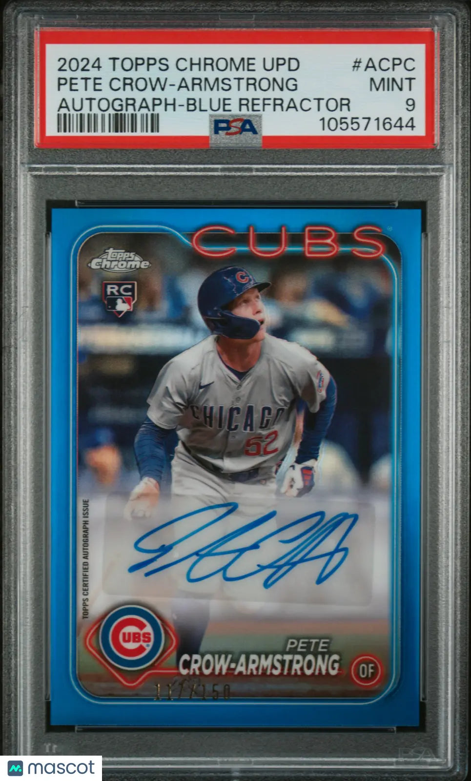 2024 Topps Chrome Update Pete Crow Armstrong Rookie Card Blue Refractor Auto PSA 9 /150 - Rare Baseball Collectible for Investors & Fans