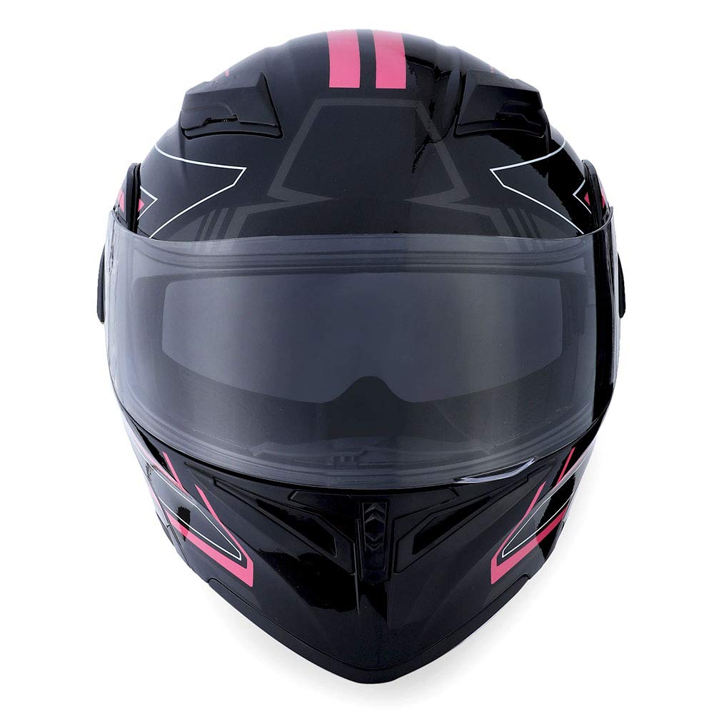 1Storm Motorcycle Modular Full Face Helmet - HB89 Arrow Pink - Flip Up Dual Visor with Sun Shield for Men & Women - Perfect for Street Biking, Cruising & Commuting