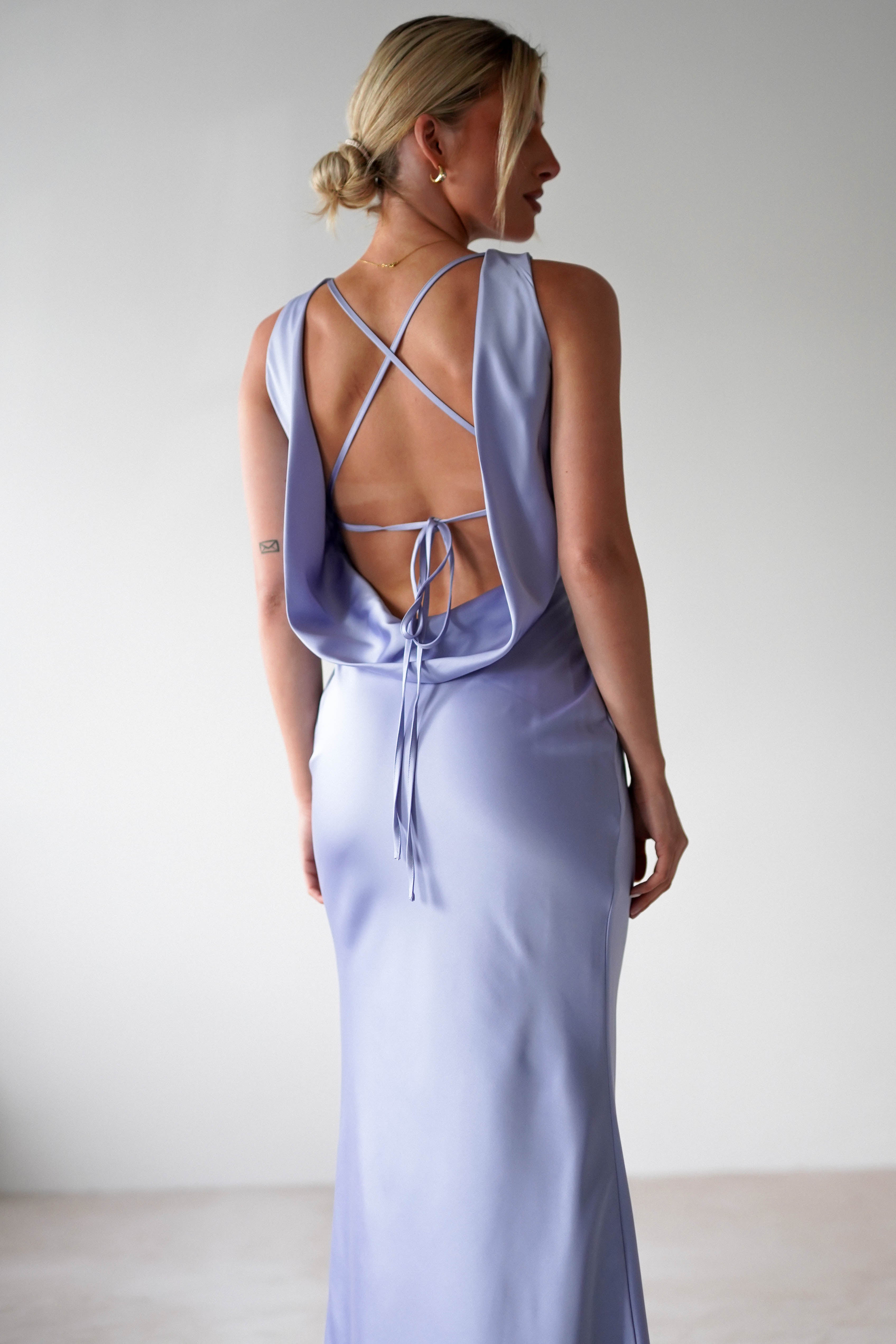 Alanna Soft Matte Satin Maxi Dress - Elegant Long Formal Evening Gown in Periwinkle Blue | Perfect for Weddings, Prom, Cocktail Parties & Special Occasions