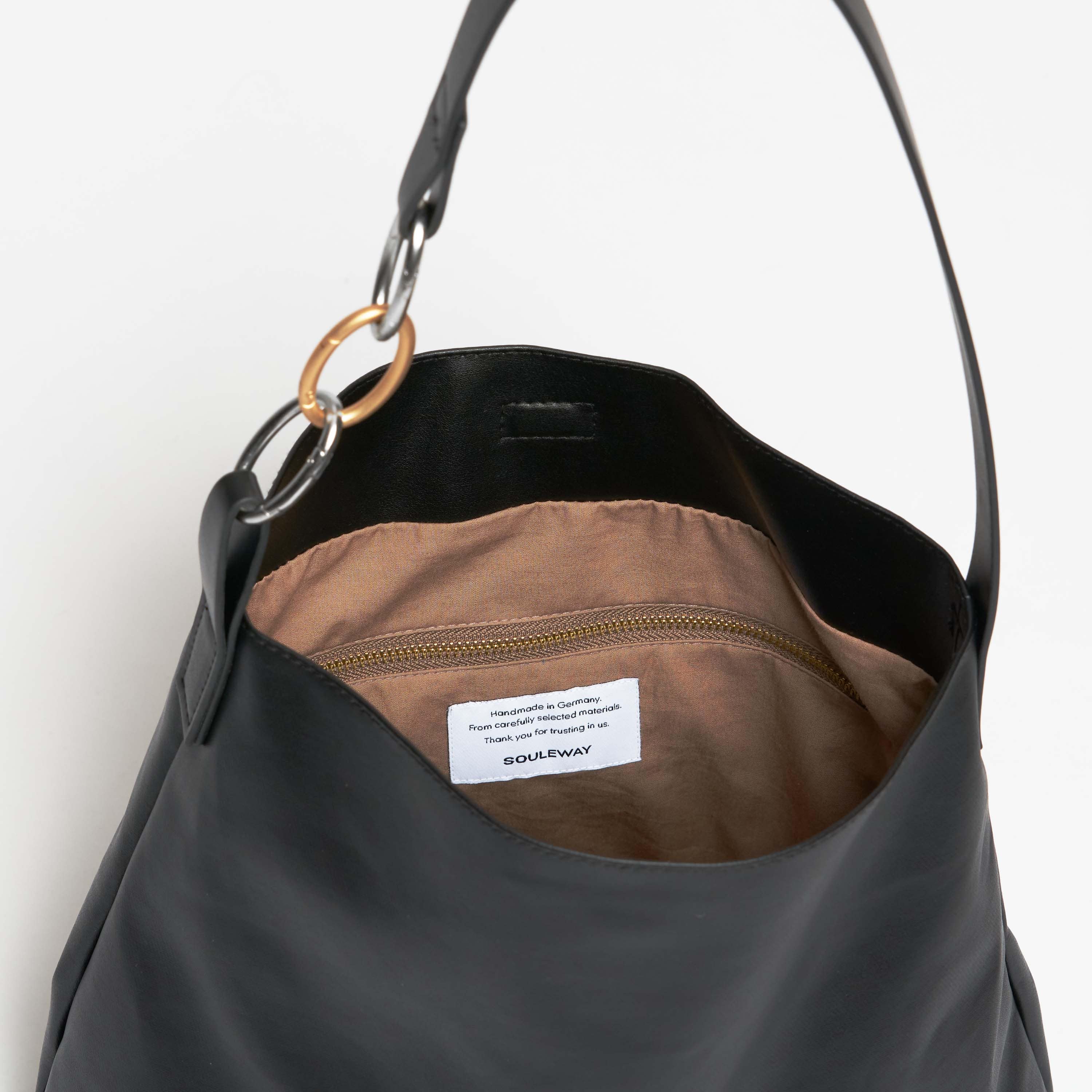 Oleatex Vegan Olive Leather Tote Bag - Night Black | Eco-Friendly & Stylish Handbag for Work, Travel & Everyday Use