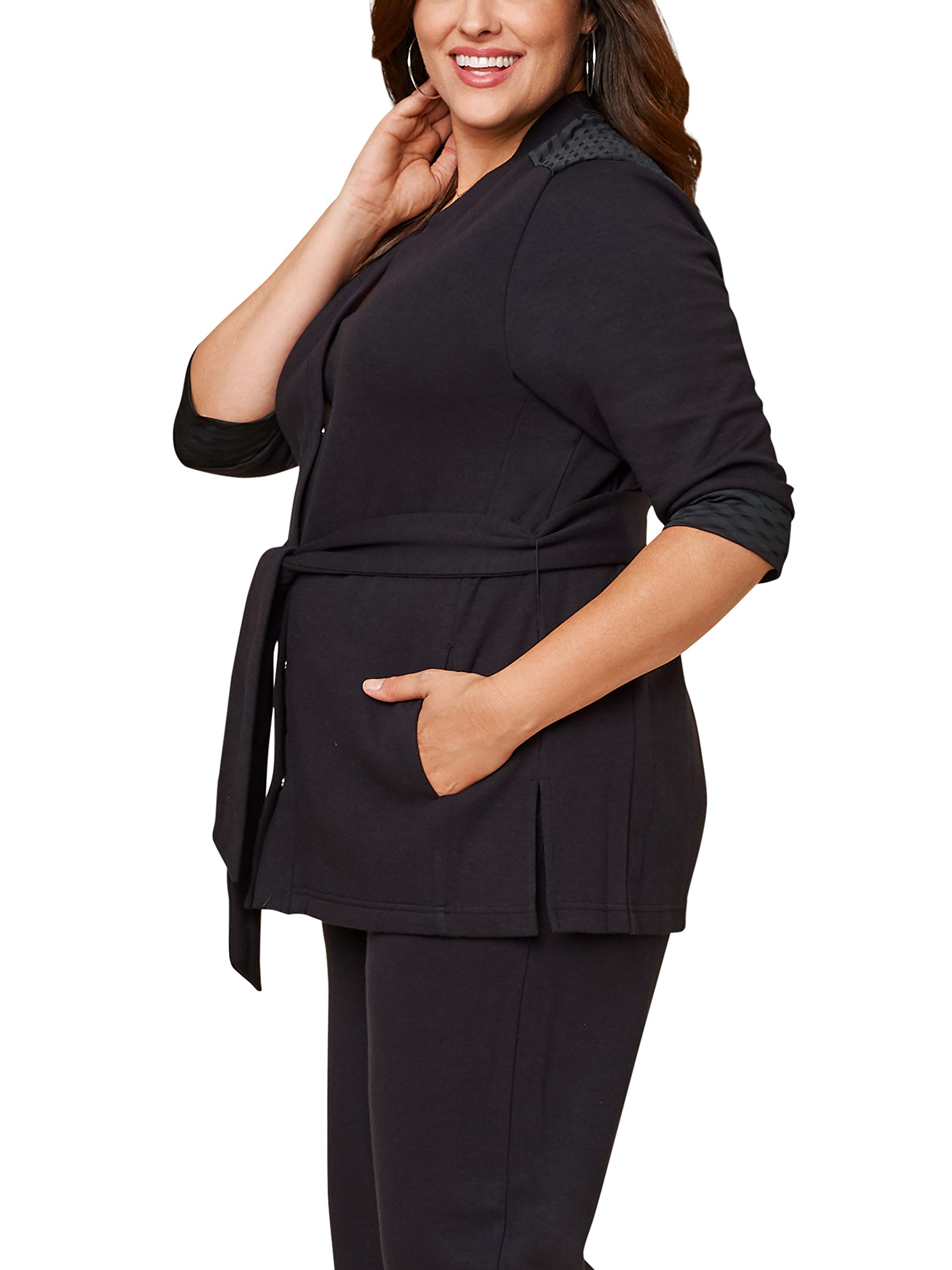 Fruit of the Loom Women's Plus Size 3/4 Sleeve Stretch Tie Front Jacket - Comfortable Layering Piece for Work & Casual Outfits