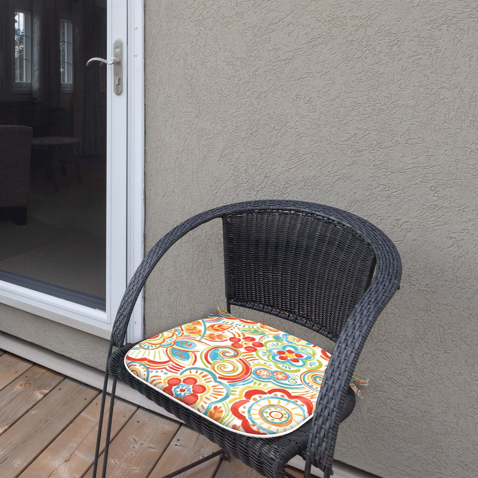 LTXIII Indoor Outdoor Chair Cushions with Ties - 16x17 Inch Water-Resistant Patio Seat Pads (2 Pack, Floral Pattern) for Garden, Deck, Poolside & Home Office Furniture Decor