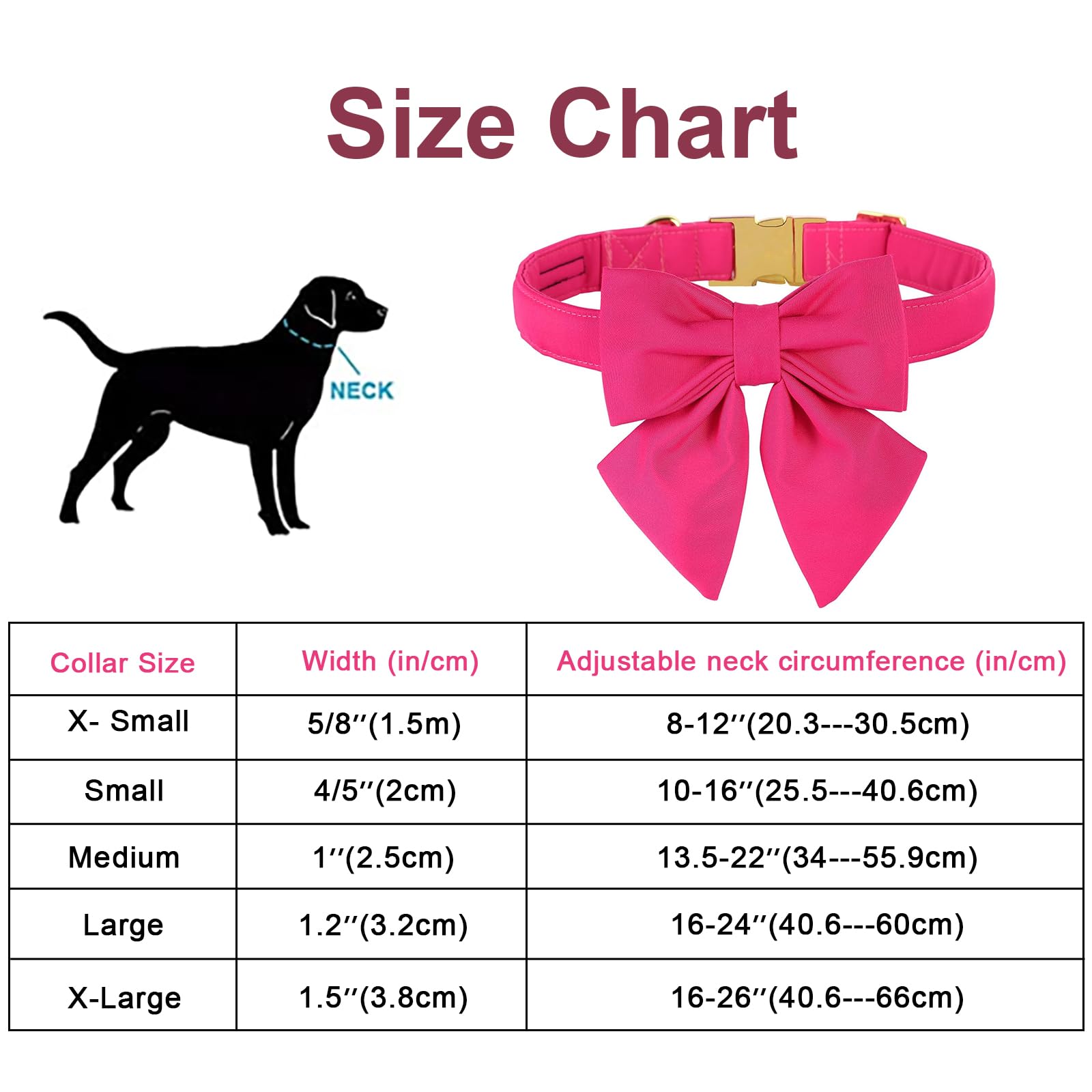 **Maca Bates Adjustable Breakaway Dog Collar with Rose Red Bow - Sailor Bow Tie for Small Medium Large XL Dogs - Girly Pink Collar for Female & Male Puppies - Perfect Birthday Gift for Pets (Ideal for Parties, Photos & Special Occasions)**