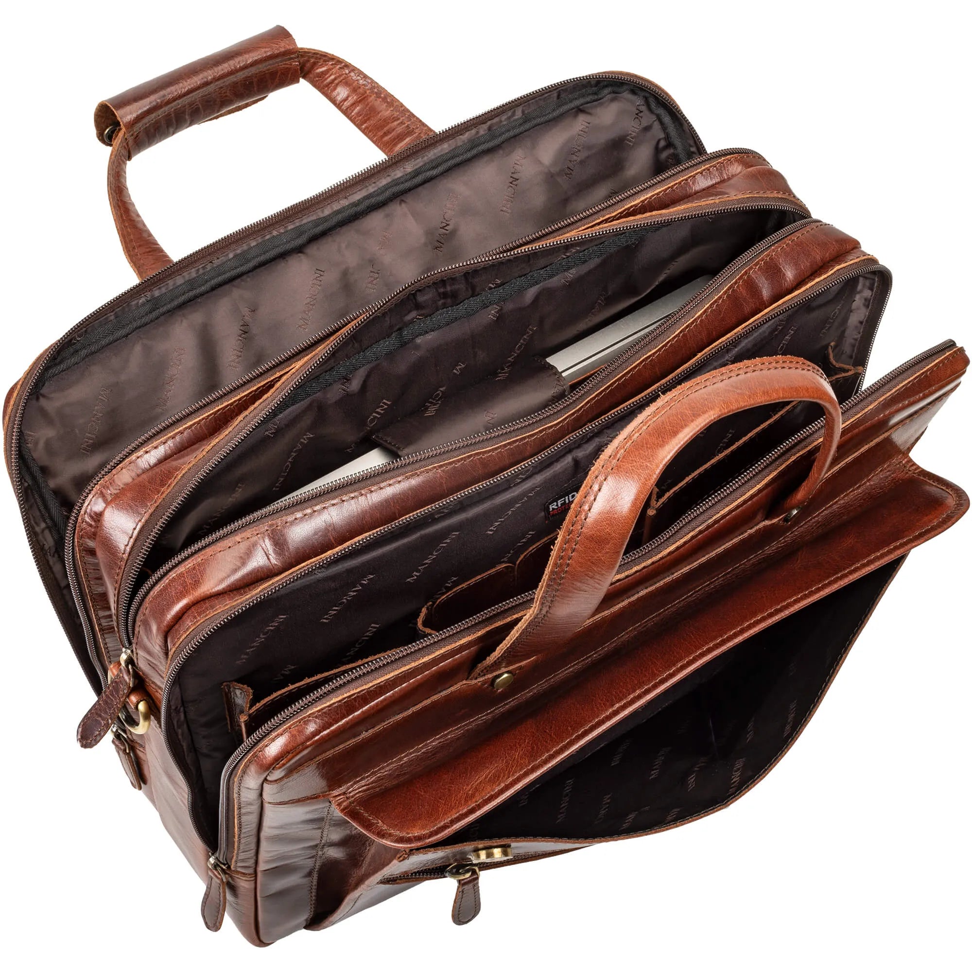 Mancini Buffalo Triple Compartment Leather Briefcase for 15.6 Inch Laptop & Tablet - Professional Business Bag for Work, Office & Travel