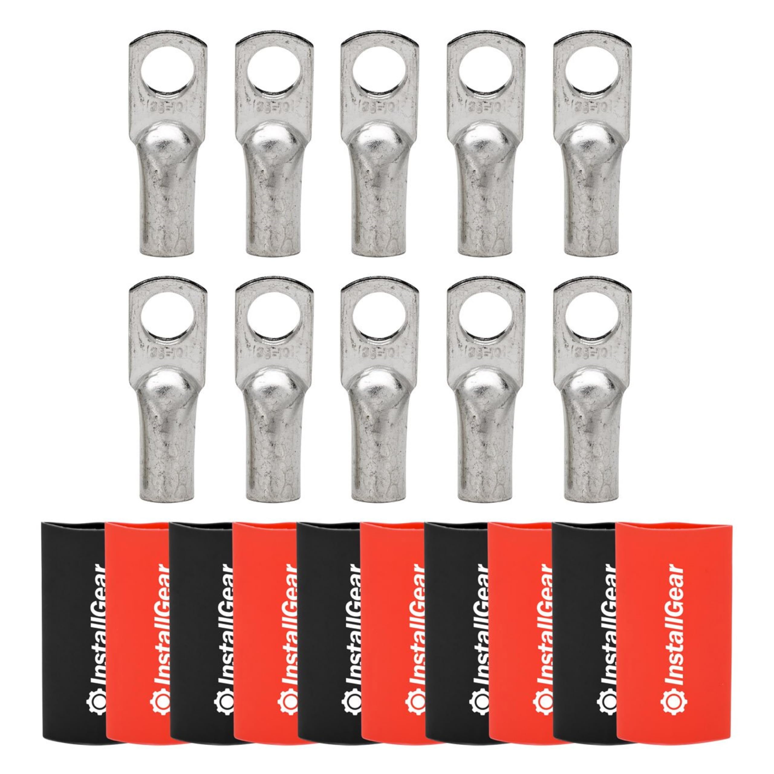 InstallGear 4 Gauge AWG Tinned Pure Copper Ring Terminals with Heat Shrink - 10 Pack | High Conductivity Electrical Connectors for Car Audio, Marine & Solar Panel Wiring | Waterproof Wire Terminals for 4 AWG Cables