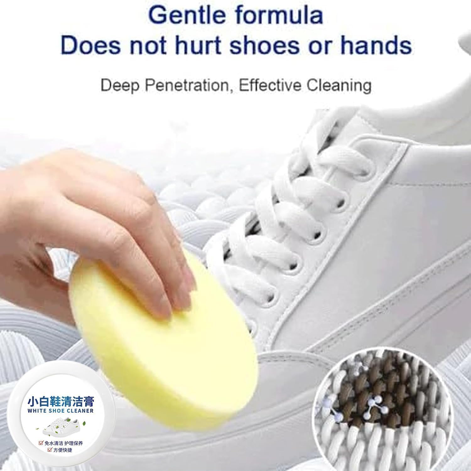 JICOOT White Shoe Cleaning Cream Kit - Stain Remover & Whitening Formula for Sneakers, Leather Shoes | No-Wash Cleaning with Sponge | Perfect for Daily Shoe Care, Travel & Sports Gear Maintenance