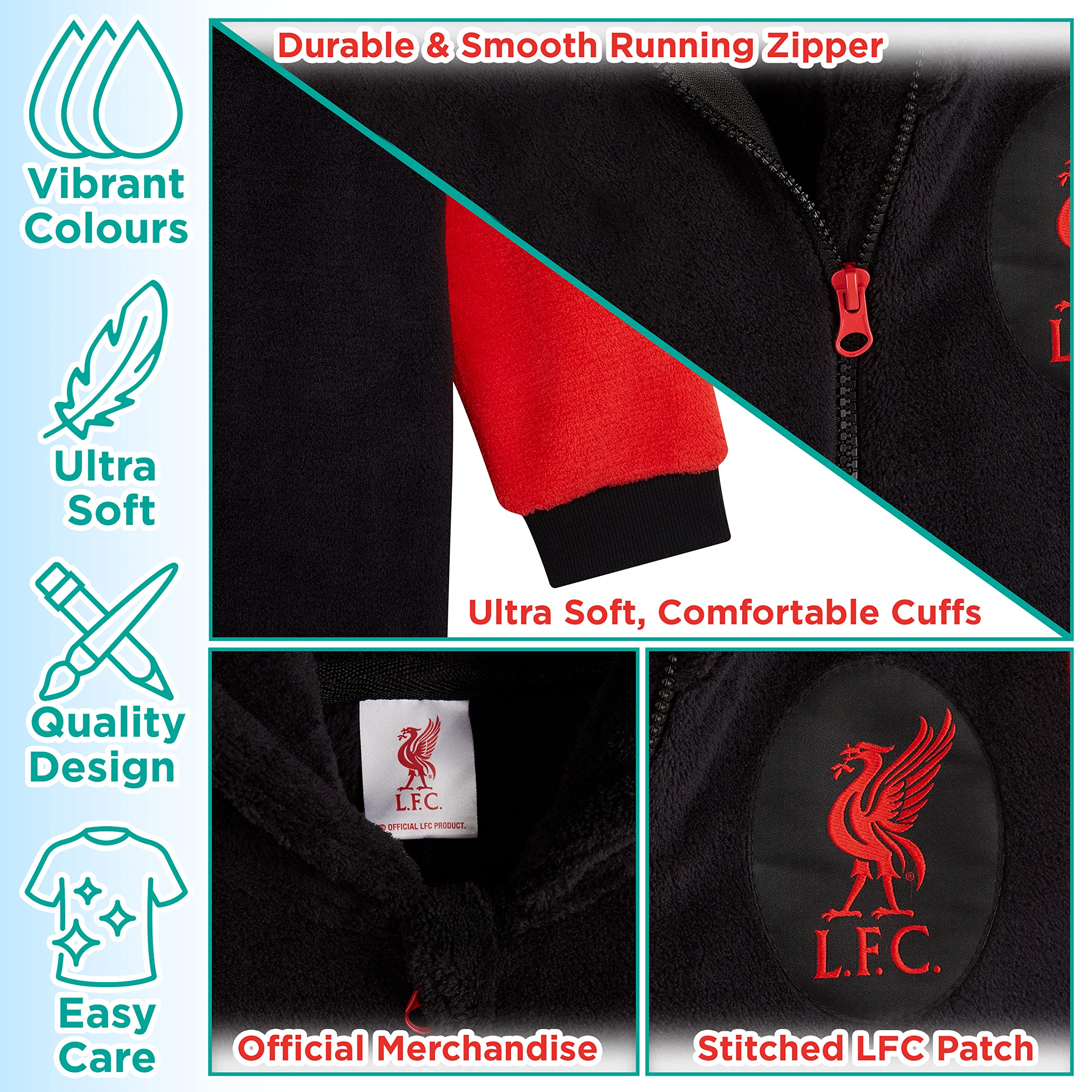 Liverpool FC Boys Fleece Pajamas - Soft Hooded Sleepsuit for Kids' Bedtime