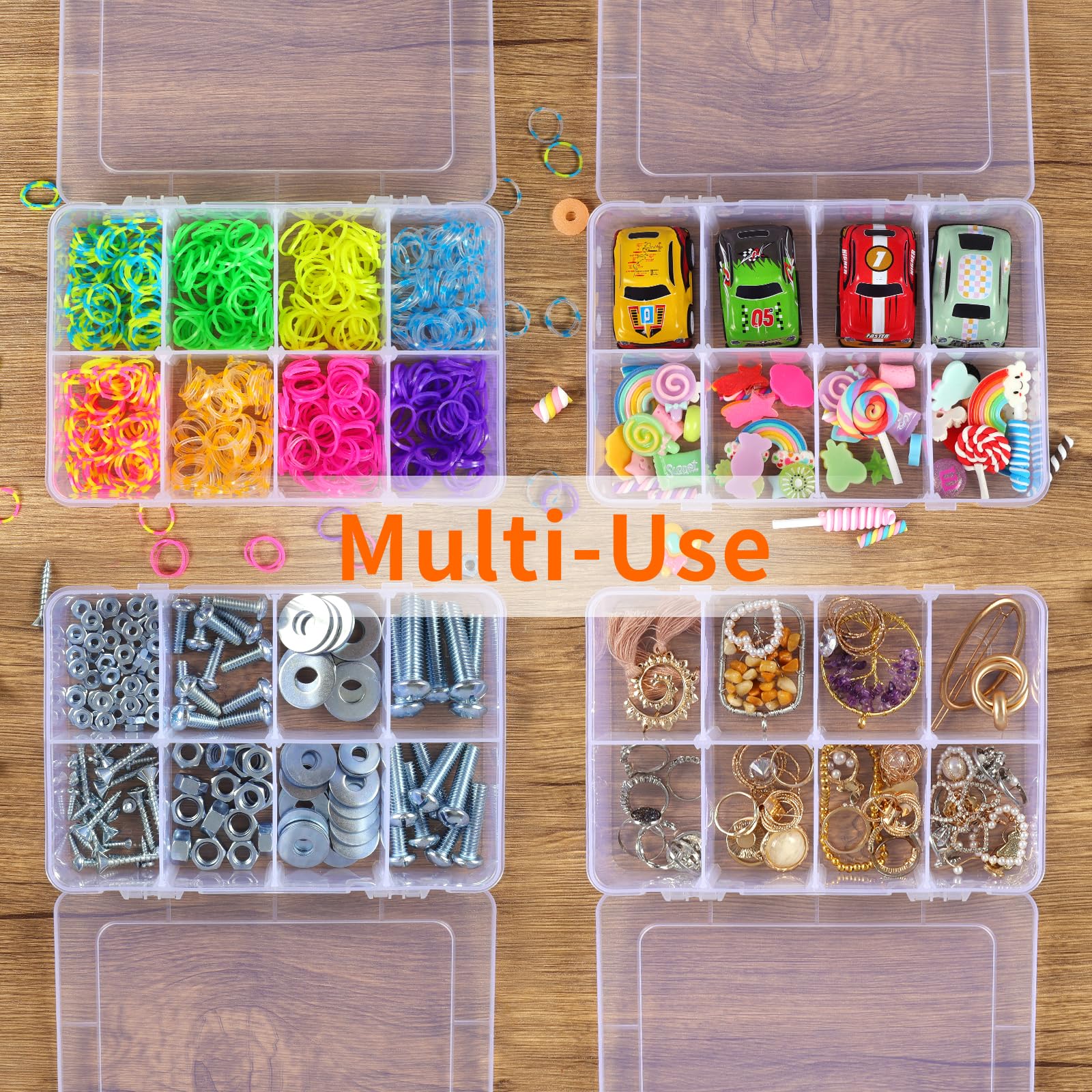 QUEFE 2-Pack Bead Organizer Box - 8 Grids with Removable Dividers for Jewelry, Crafts & Small Parts Storage