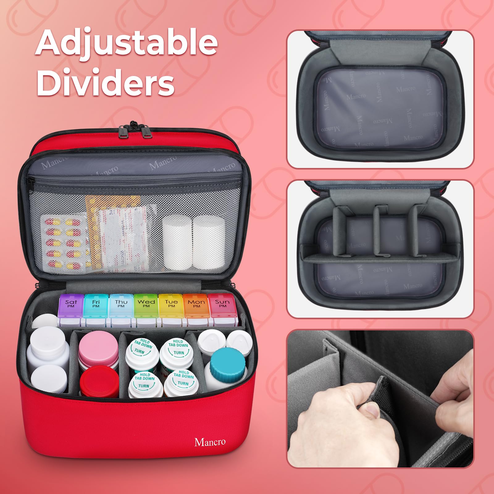 **Mancro Dual Layer Lockable Medicine Organizer Bag - Portable Pill Bottle Storage for Vitamins, Pills & Medical Supplies - Ideal for Home, Travel & Daily Use**    (Note: The original title was already in English, so no translation was needed. The optimized version improves readability, adds relevant keywords, and includes usage scenarios.)