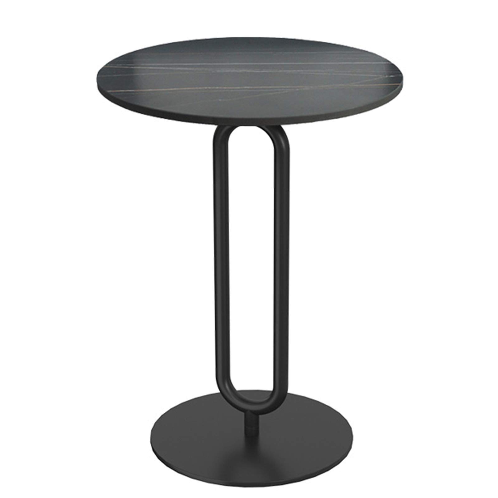 Modern Black Round Side Table - Slate Tabletop End Table, Small Nightstand for Bedroom, Living Room, Patio - Anti-Tip Design, Contemporary Style (45×55cm) - Perfect for Coffee, Reading, or Outdoor Relaxation