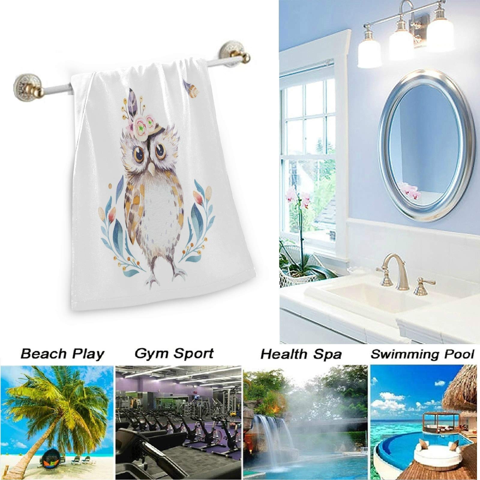 Bohemian Owl Print Soft Fluffy 2-Piece Guest Hand Towels - White 14