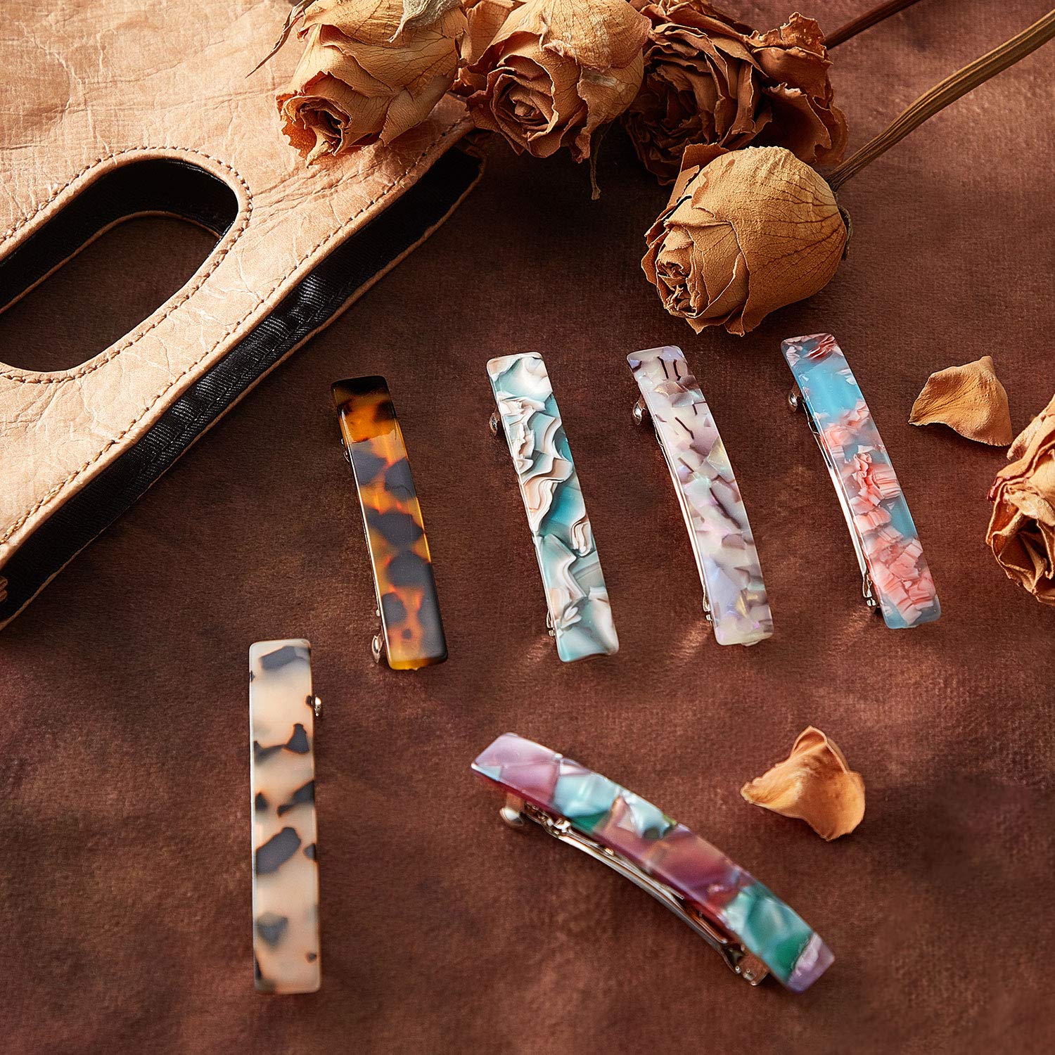 6-Piece Tortoise Shell Hair Barrettes Set - Medium French Snap Clips, Automatic Hair Clips for Women with Chic Patterns - Perfect for Work, Parties & Everyday Styling