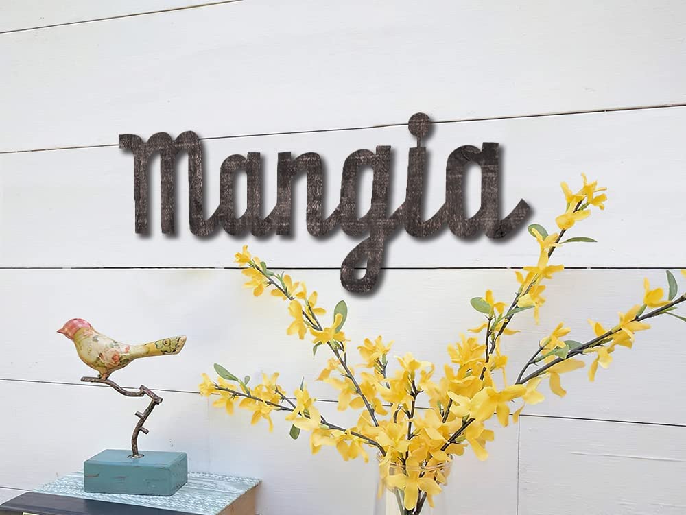 Rustic Wood Mangia Kitchen Wall Decor Sign for Italian Dining