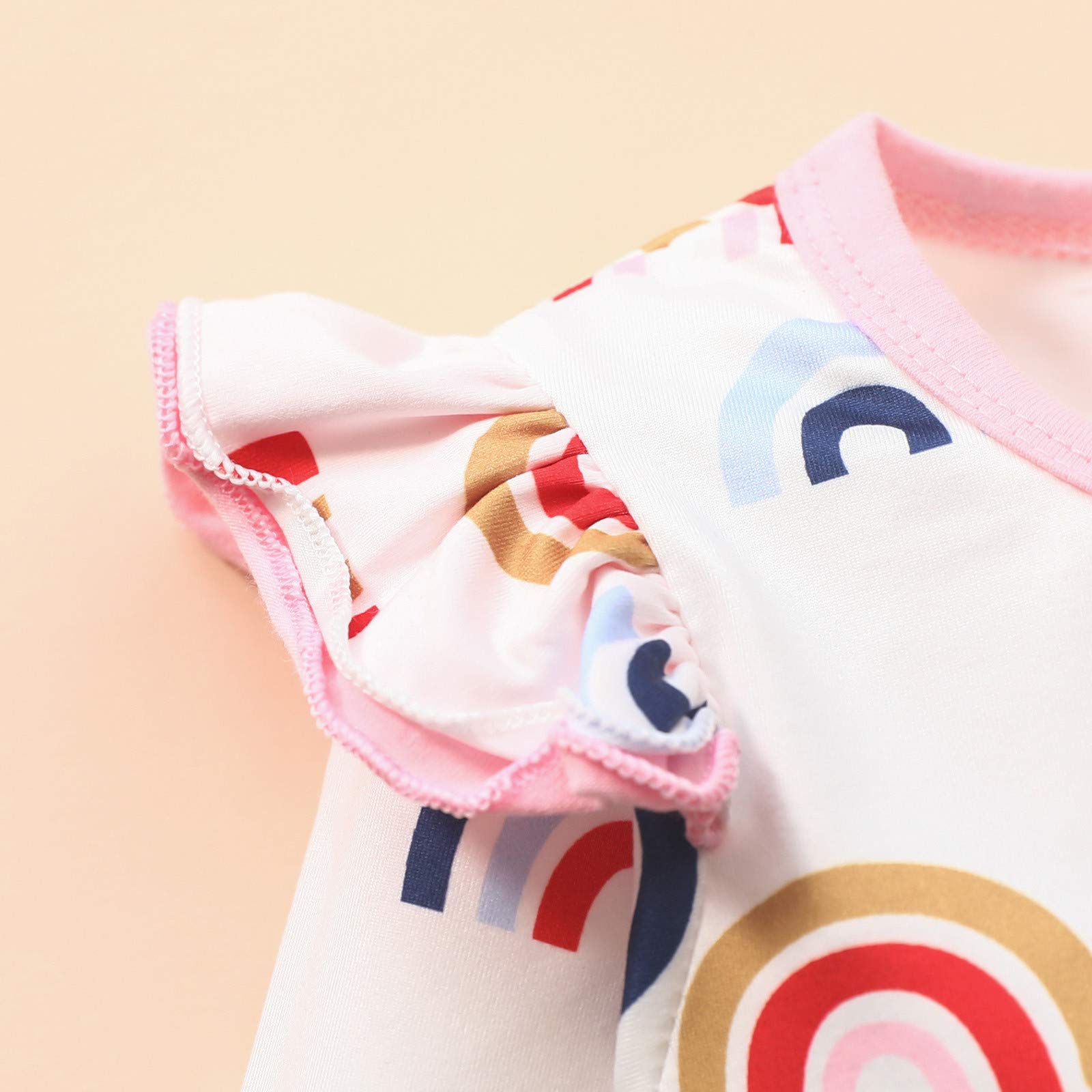Rainbow Print Baby Girl Romper Set with Ruffles - Autumn Outfits for 0-6 Months (Pink) | Perfect for Fall Photoshoots, Playdates & Special Occasions