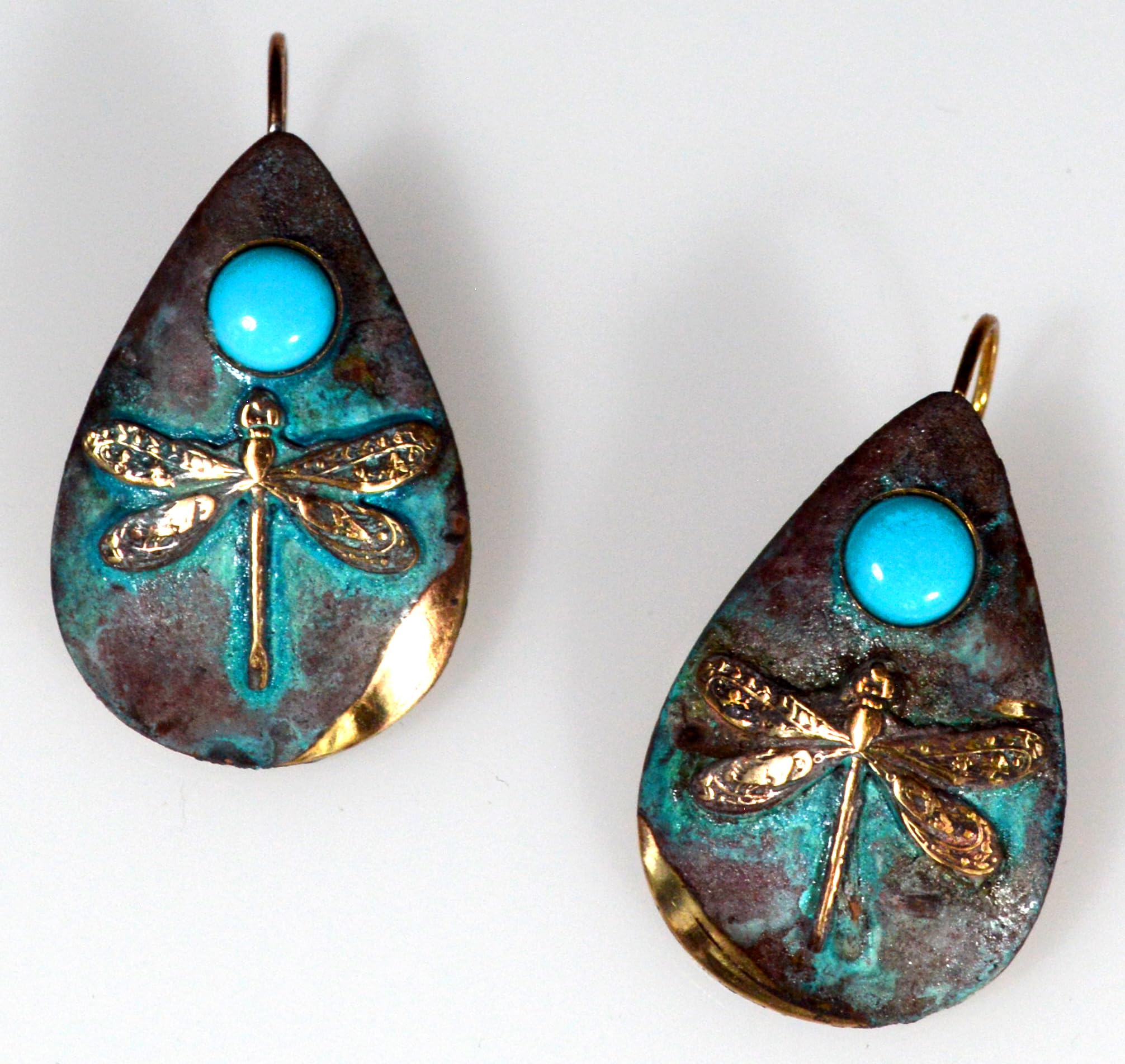 Genuine Turquoise Dragonfly Teardrop Earrings - Handcrafted in USA - Boho Jewelry for Women, Perfect for Weddings & Everyday Wear