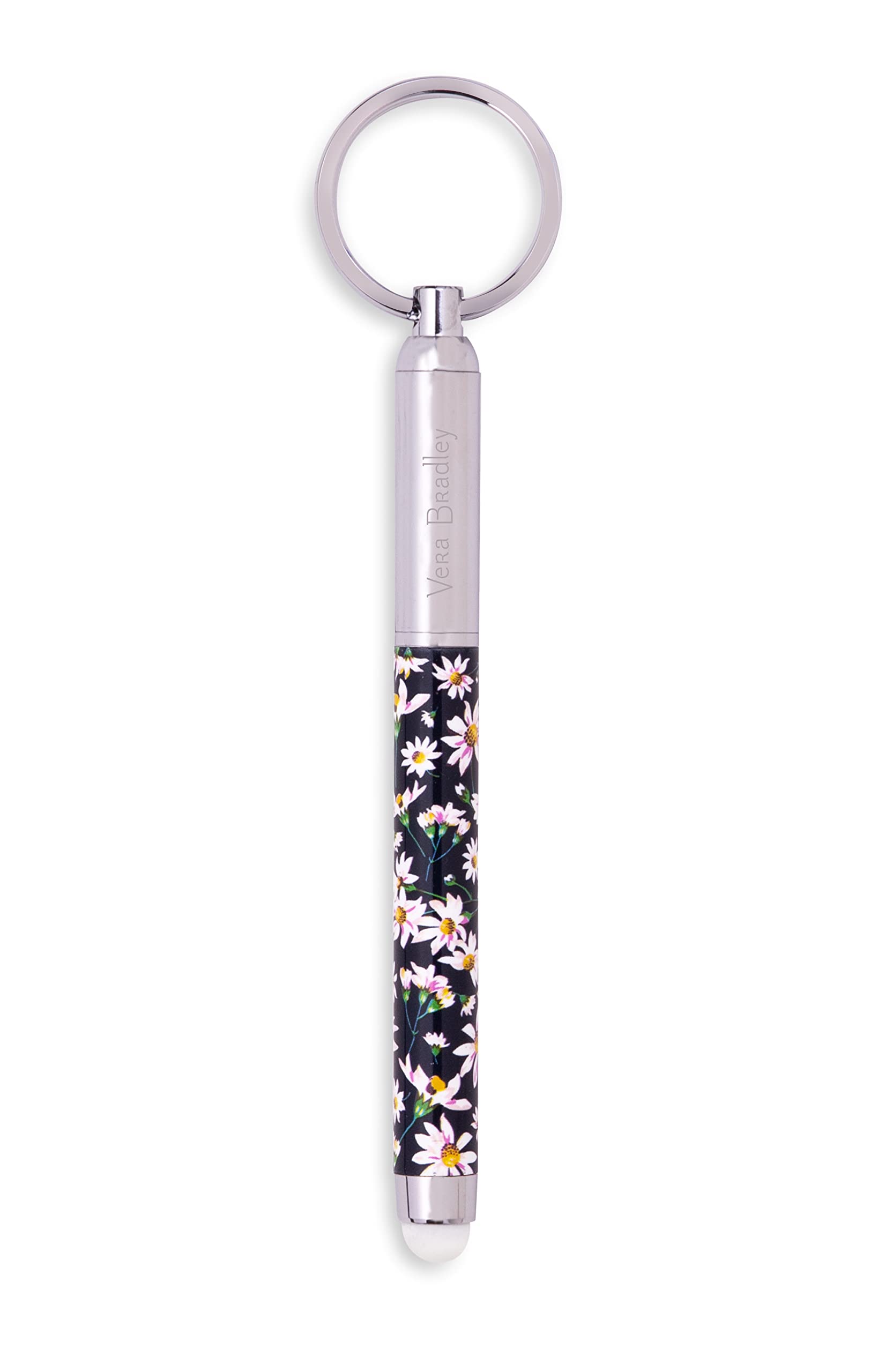 Vera Bradley Ballpoint Pen with Stylus Tip for Touch Screens - Blue Floral Metal Pen with Black Ink & Rubber Stylus - Falling Daisies Design - Perfect for Note Taking, Digital Devices & Office Use