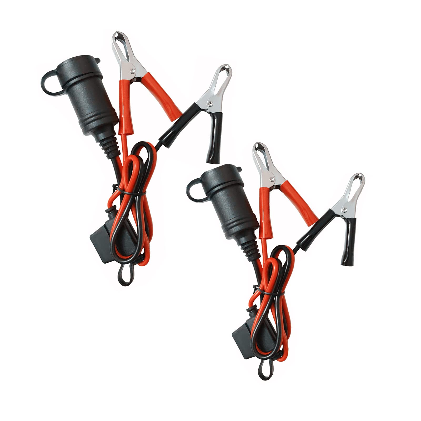 12V-24V Battery Alligator Clips to Cigarette Lighter Socket Adapter - 2ft Extension Cable with 15A Fuse (2 Pack) for Car Charging, Powering Devices, and Emergency Jump Start