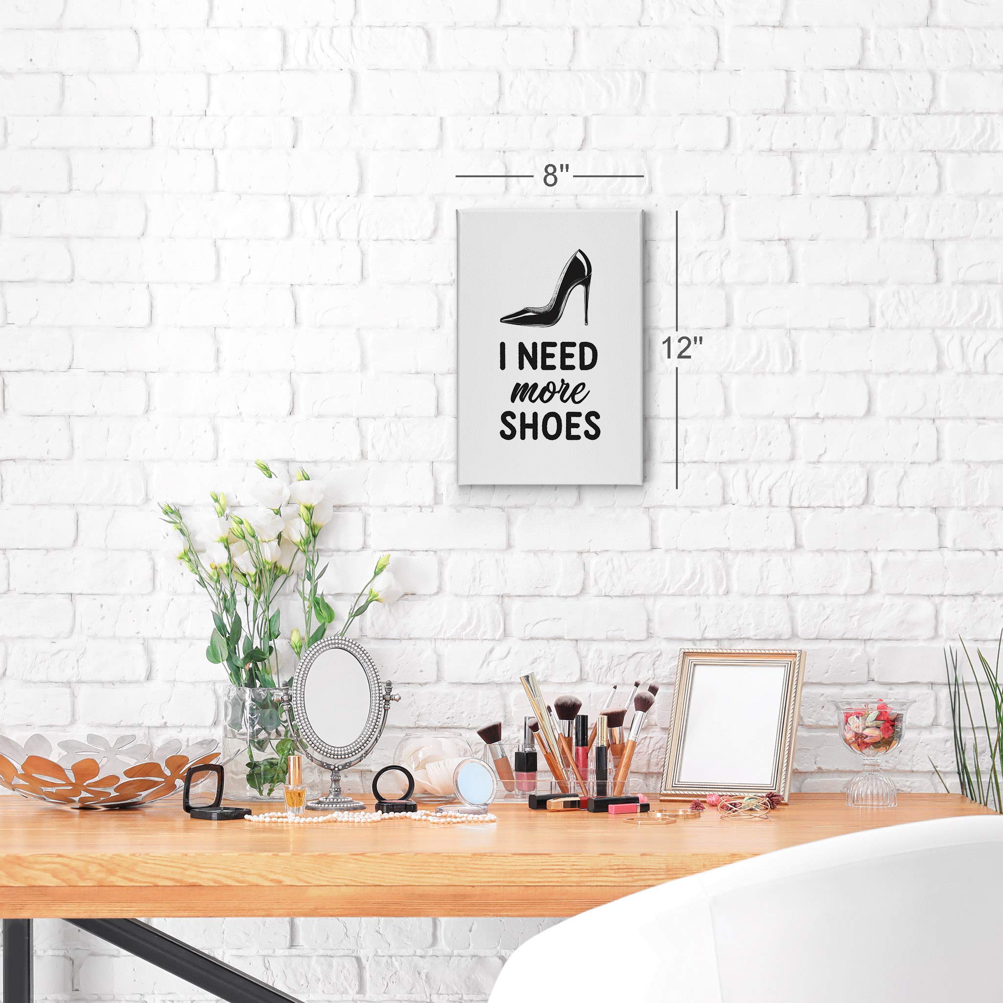 Smile Art Design 'I Need More Shoes' Quote Black & White High Heels Glam Fashion Canvas Print - Wall Art for Office, Bathroom, Girls Room, Women's Dorm, Bedroom & Living Room Decor - Ready to Hang 22x15 Inches - Perfect for Shoe Lovers & Fashion Enthusiasts