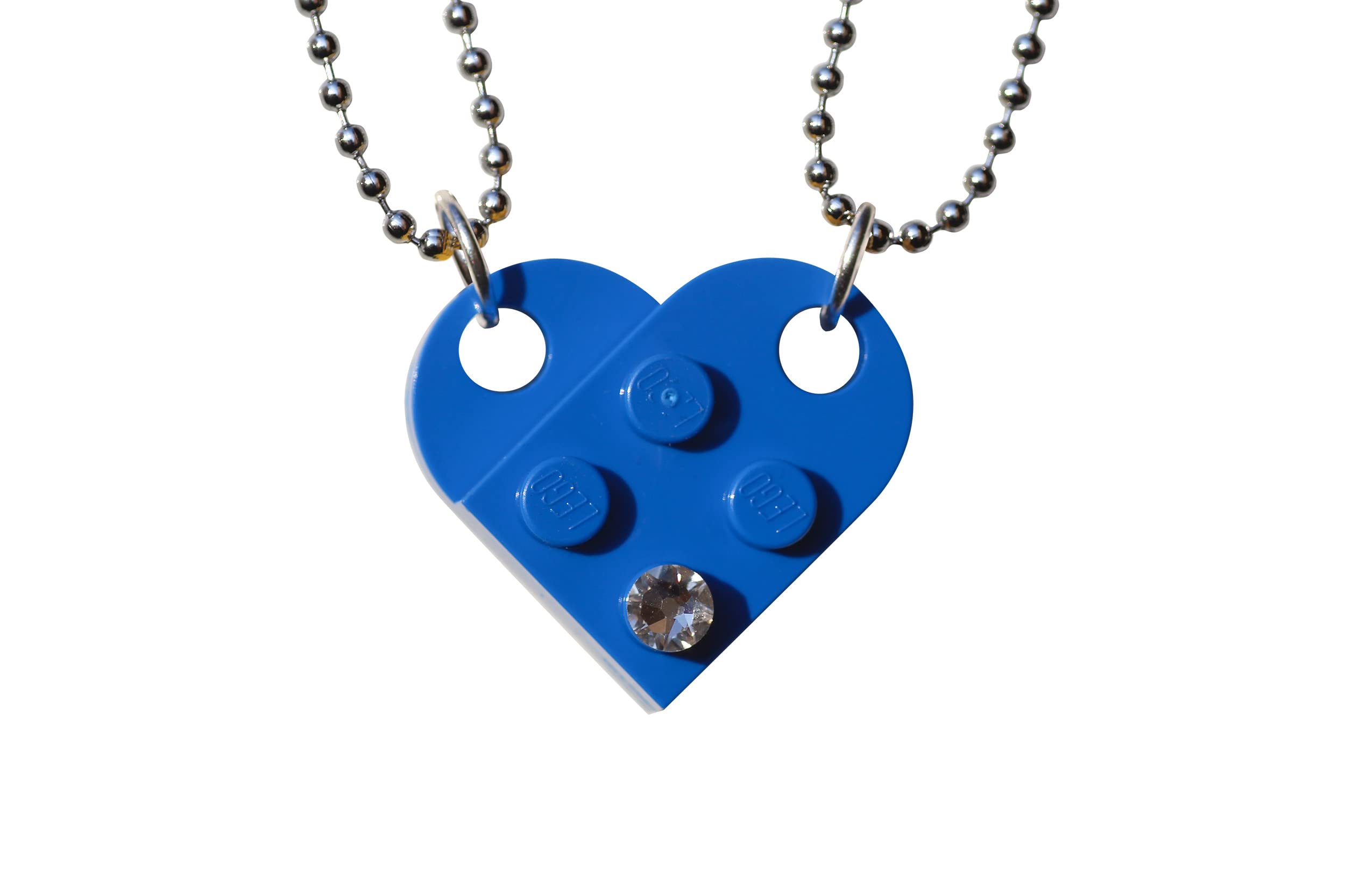 Swarovski Crystal Brick Heart Lego Necklace - 2 Bricks & 2 Silver Ball Beads Friendship Jewelry with Elegant Black Gift Box - Perfect Couple Necklace for Him & Her, BFF Gifts, Anniversary & Valentine's Day Present - By TANTANBRICKS4U | Great for Date Nights, Proposals & Romantic Surprises